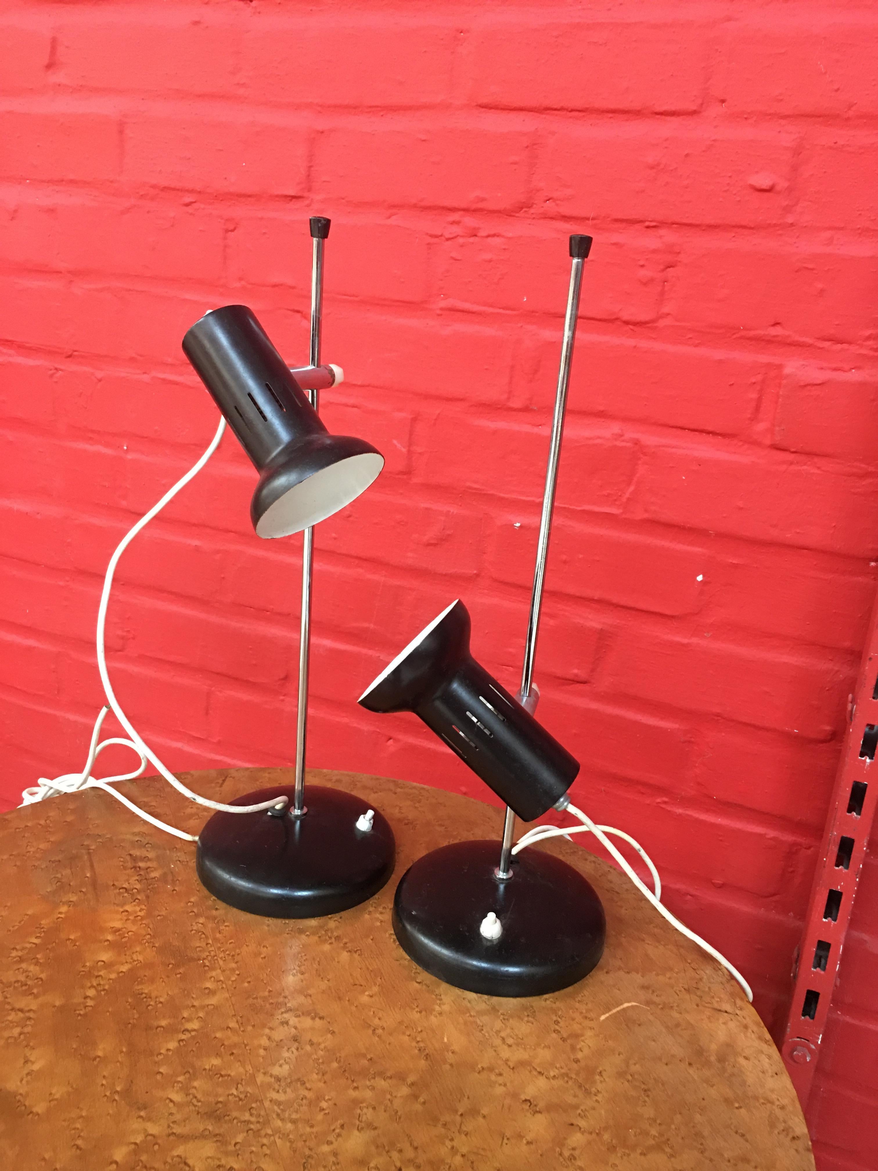 European 2 Table Lamps in Lacquered Metal and Chrome, circa 1950-1960 For Sale
