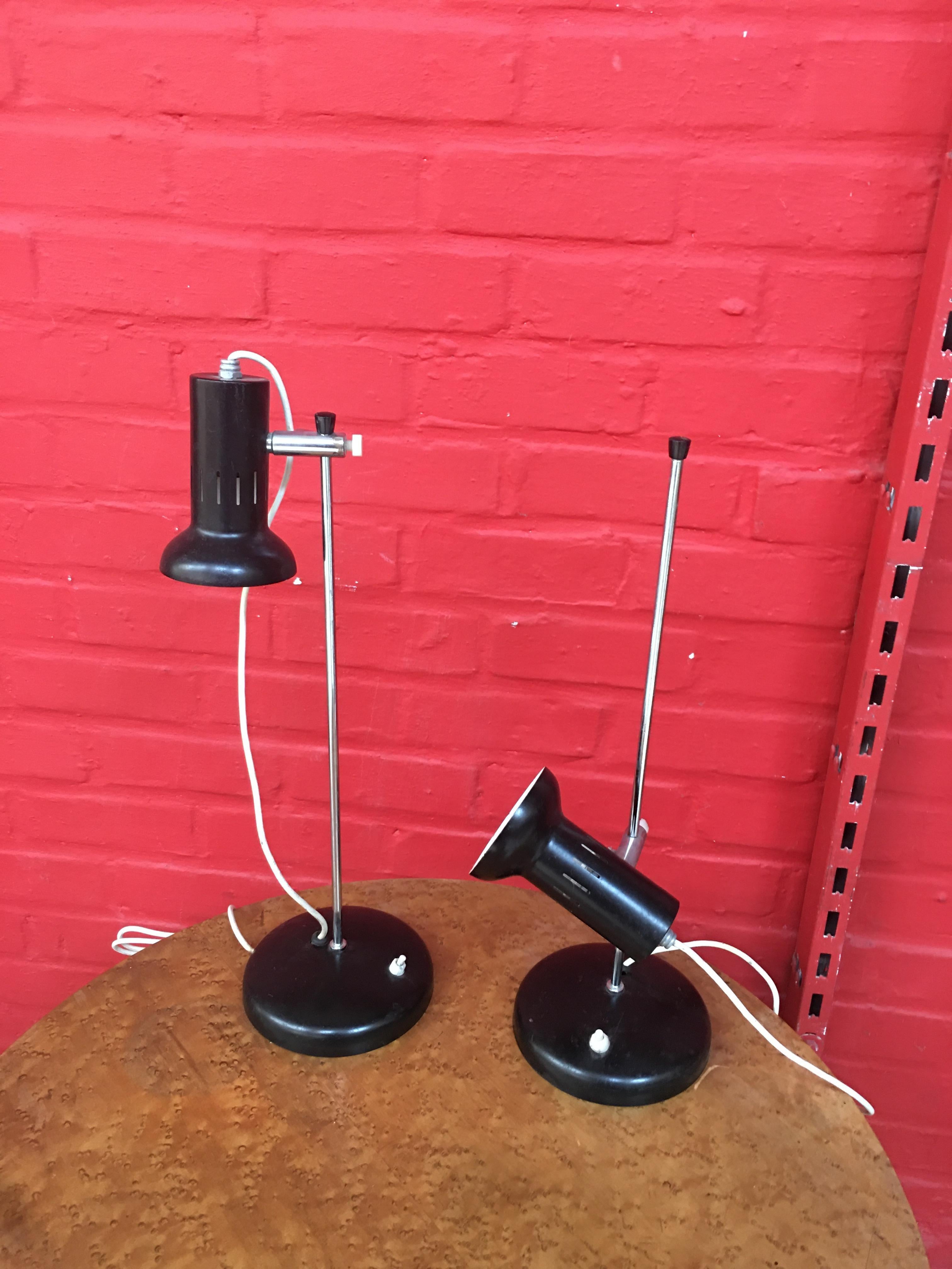 Mid-20th Century 2 Table Lamps in Lacquered Metal and Chrome, circa 1950-1960 For Sale