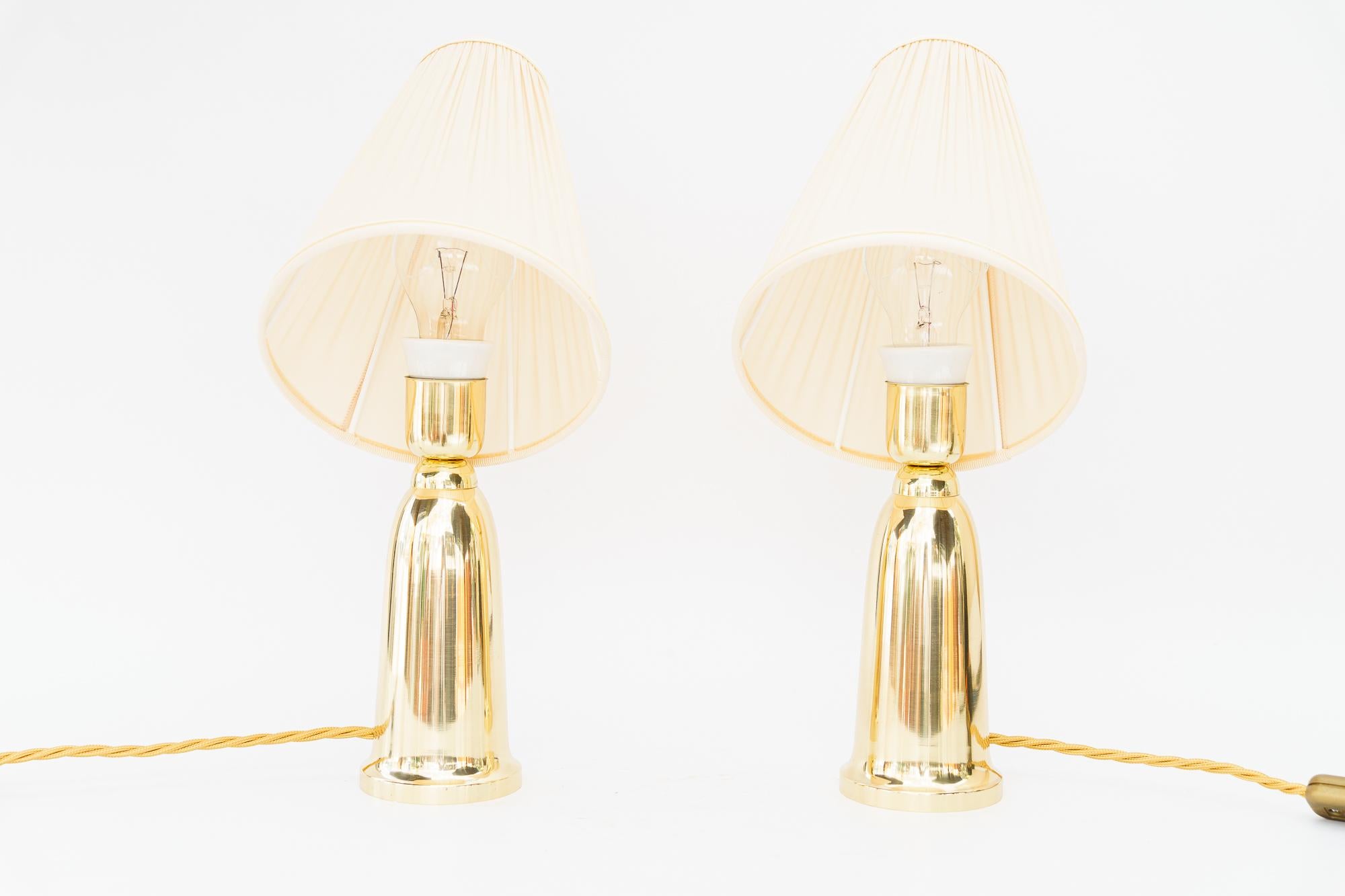 Austrian 2 Table lamps vienna around 1960s with fabnric shades For Sale