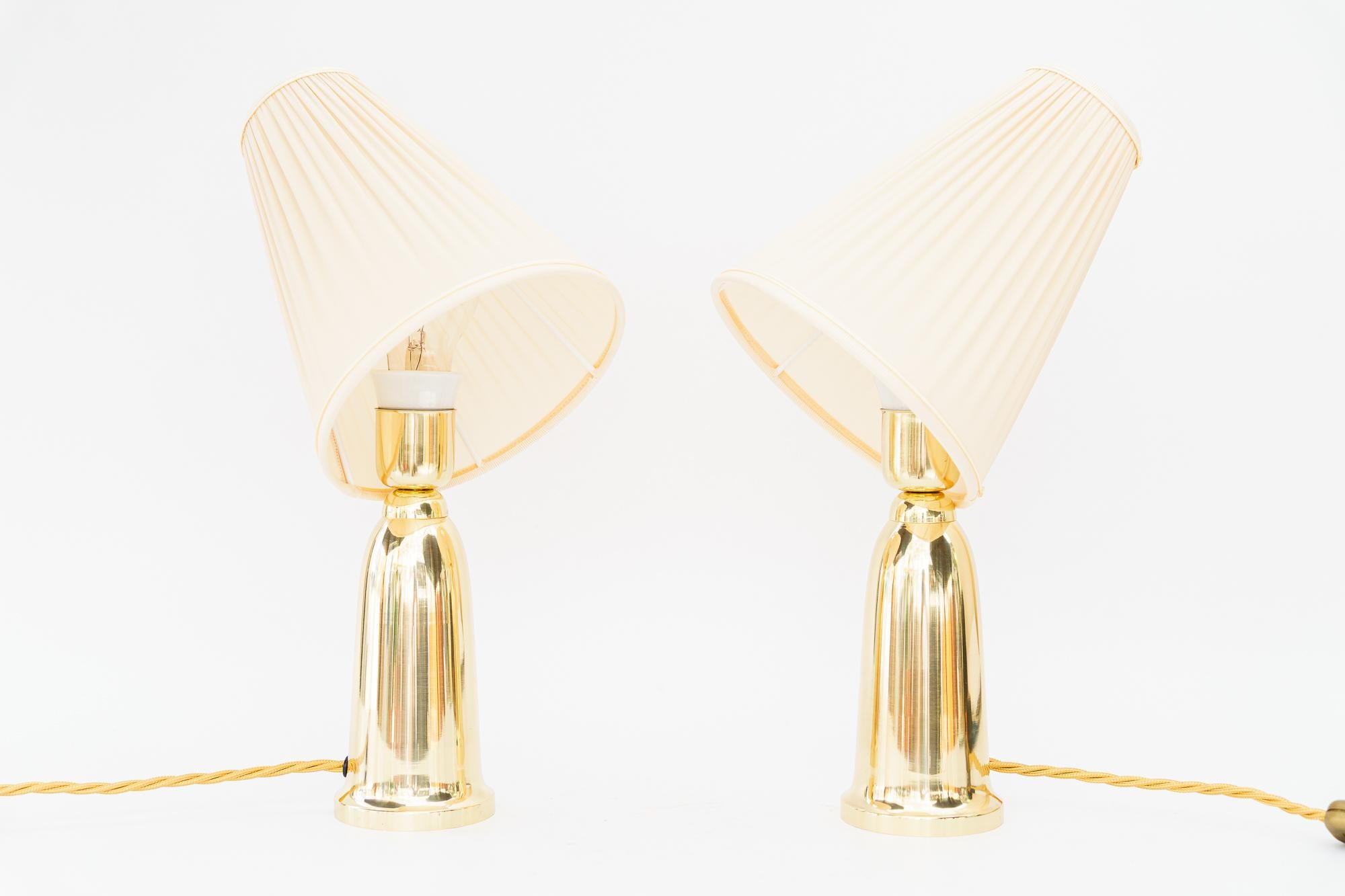 Lacquered 2 Table lamps vienna around 1960s with fabnric shades For Sale