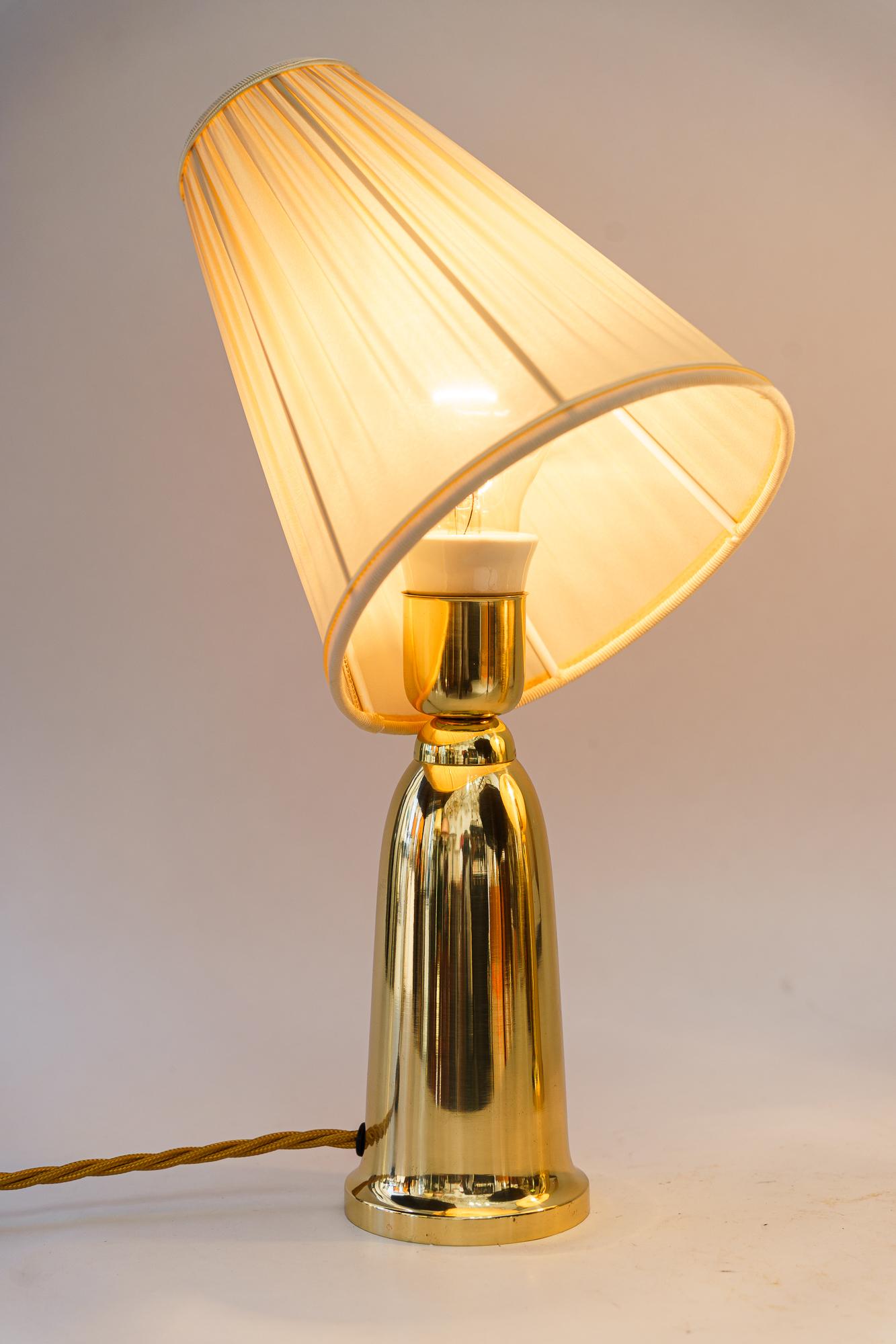 Brass 2 Table lamps vienna around 1960s with fabnric shades For Sale