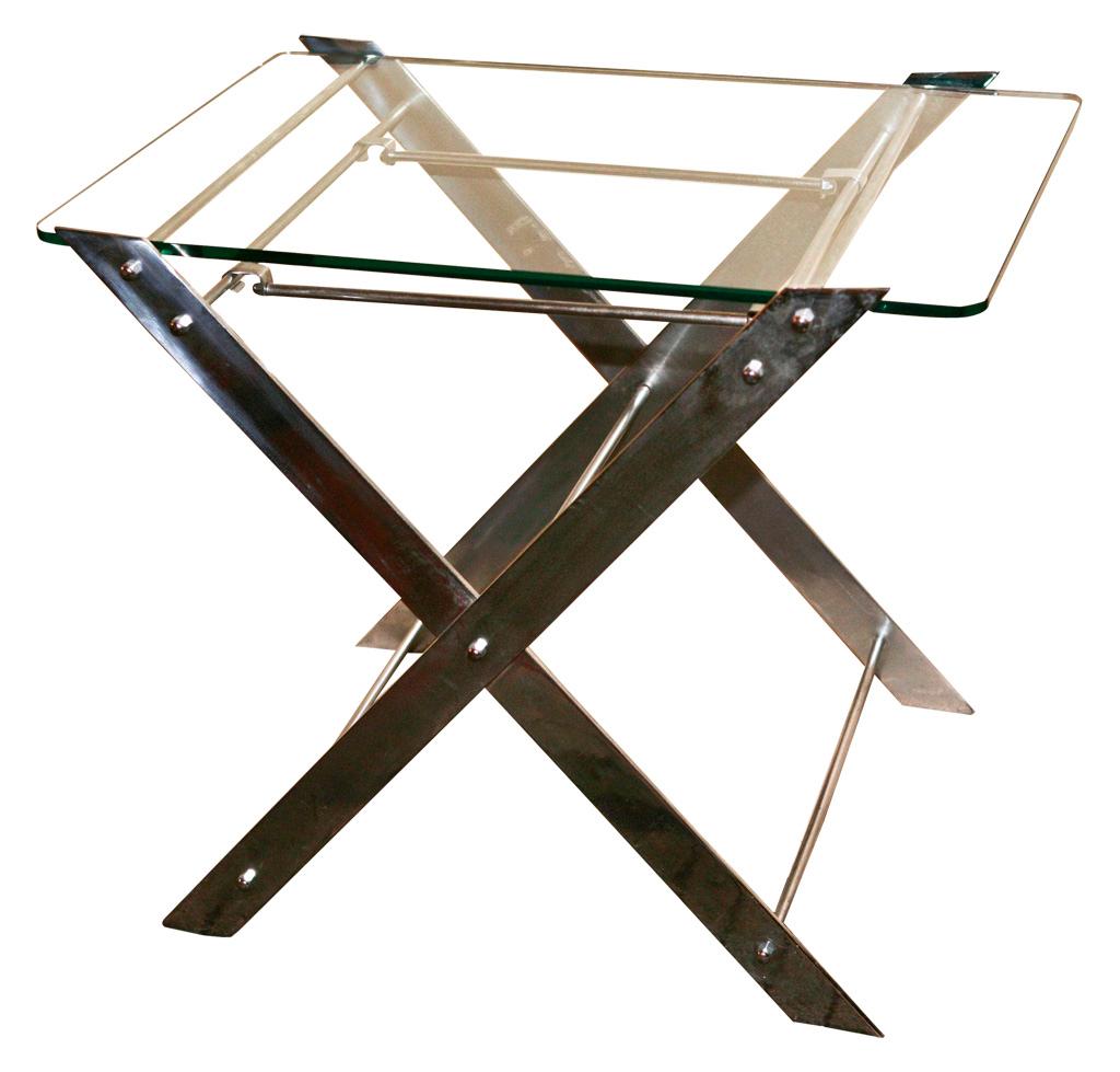 Two tables.

Material: chrome and glass
Style: Art Deco
Country: France
If you want to live in the golden years, this is the tables that your project needs.
We have specialized in the sale of Art Deco and Art Nouveau and Vintage styles since 1982.If