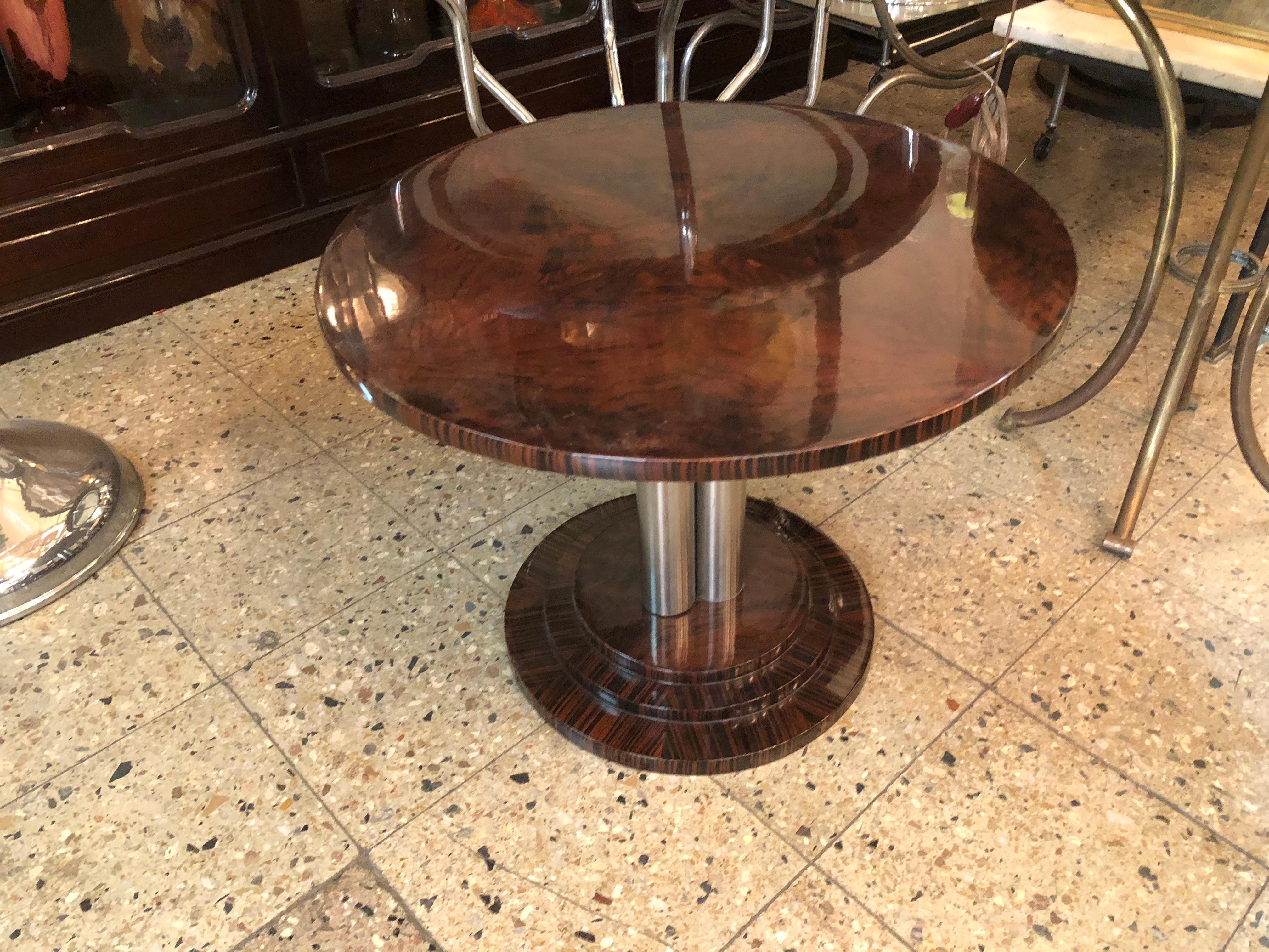 Art Deco 2 Tables in Wood and Chrome, France, 1930 For Sale
