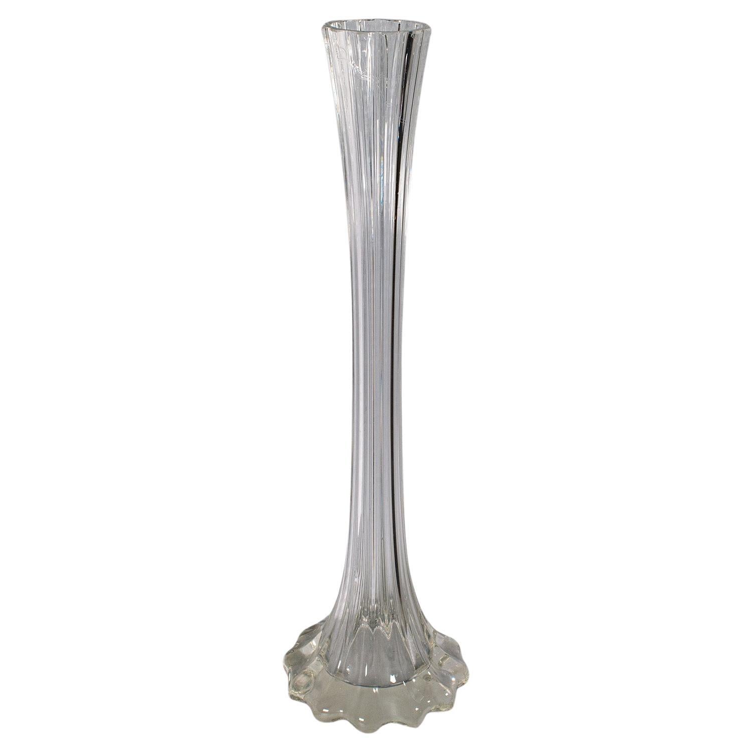 2' Tall Vintage Lily Vase, French, Glass, Flower Sleeve, Mid Century, Circa 1950