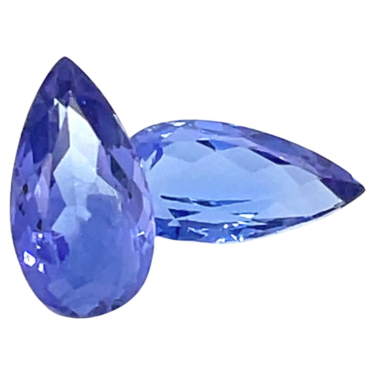 2 Tanzanian Violetish Blue Pear Tanzanites Cts 4.05 With GRS Certificate For Sale