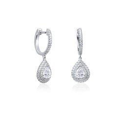 GIA Certified 1.5ct Pear-Cut Diamond Double Halo Drop Dangle Earrings - 18K Gold