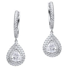 2 TCW Carat Art Deco Diamond Pear Cut Drop Dangle Earrings Setting E VVS GIA