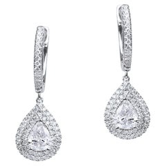 GIA Report Certified 1.5 2 TCW Carat Diamond Pear Cut Drop Dangle Earrings E VVS