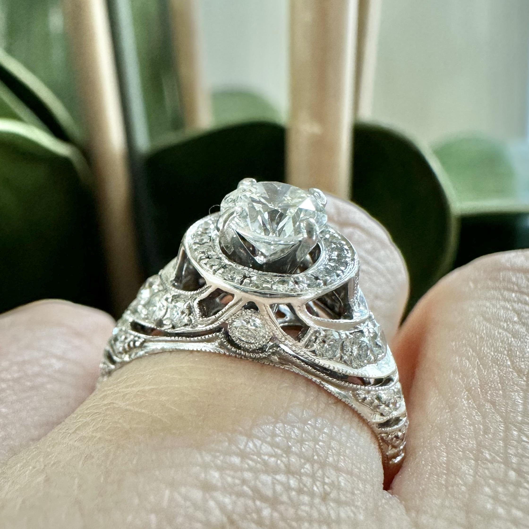 Bague de fiançailles Art déco en or blanc avec 2 diamants TCW Pour femmes en vente