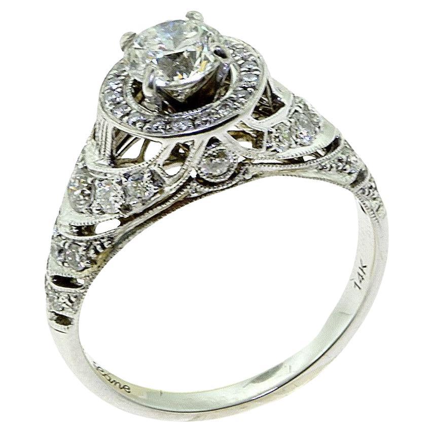 2 TCW Diamond Engagement Art Deco Ring in White Gold