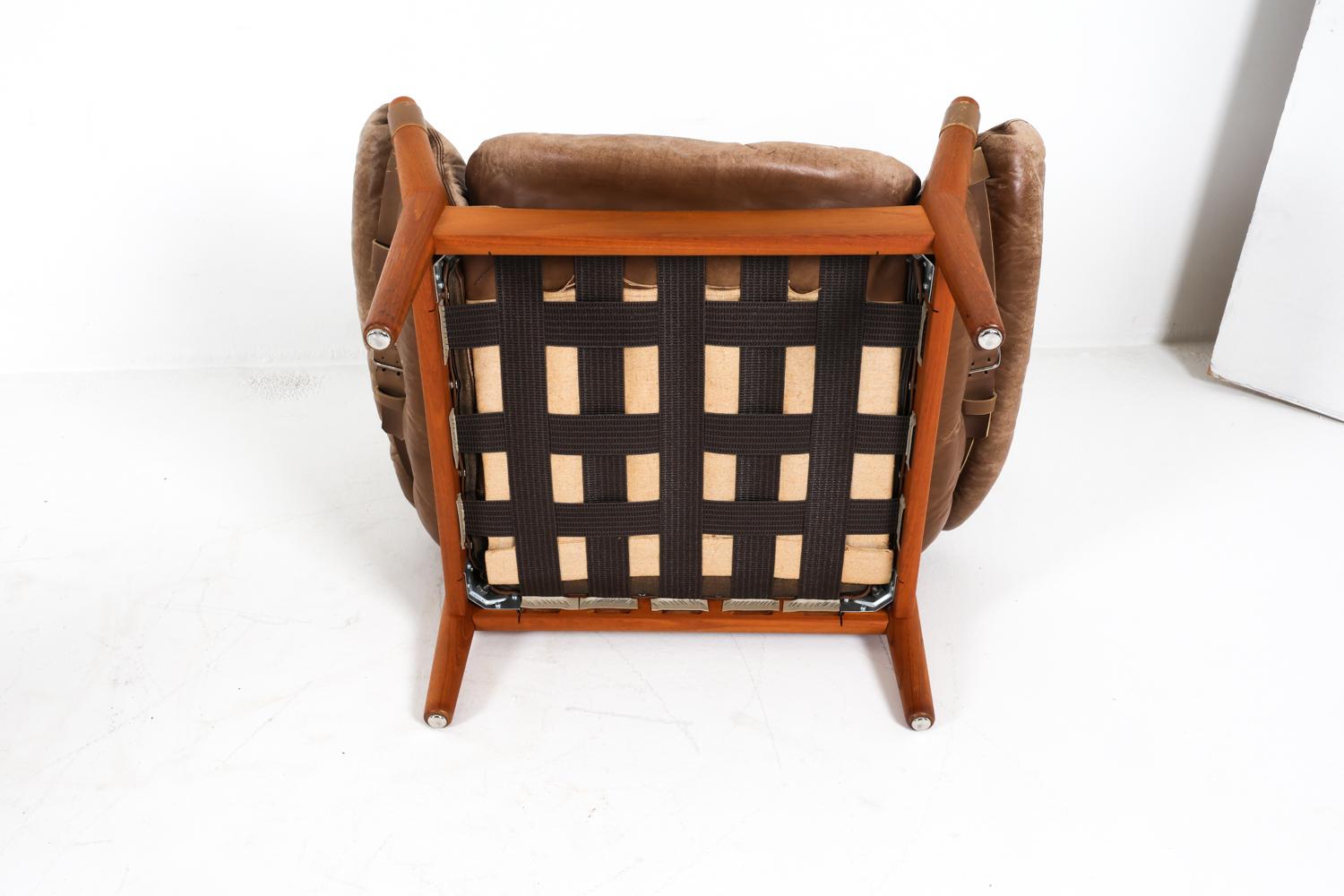 (2) Sedie da salotto danesi in teak e cuoio di John Mortensen in vendita 11