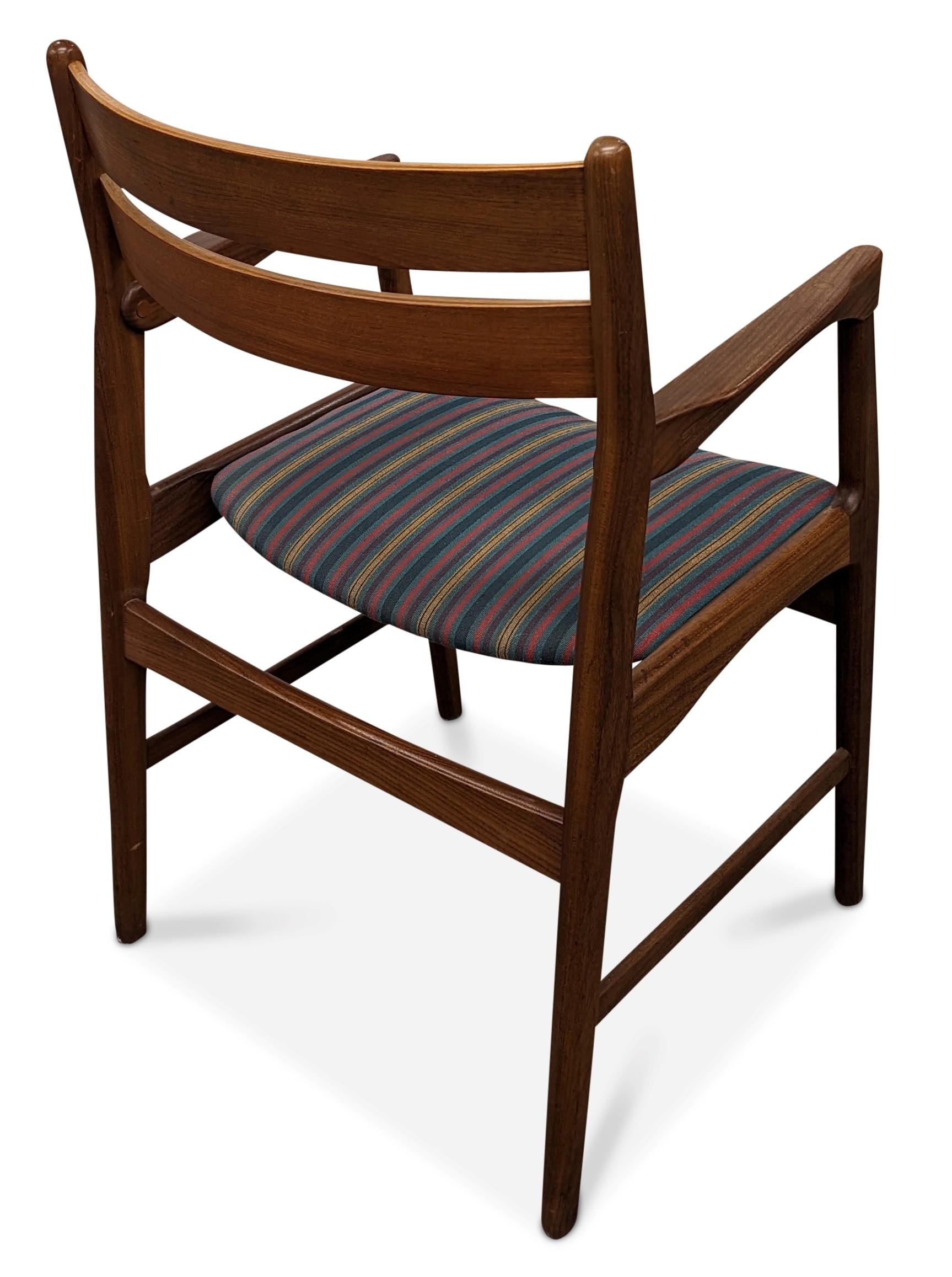 Mid-20th Century 2 Teak Dining Arm Chairs, 012324 Vintage Danish Midcentury