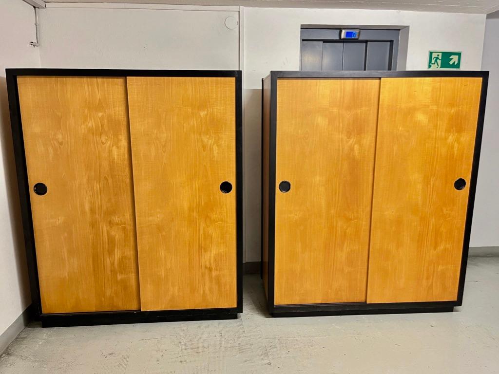 Swiss 2 Teak Sliding Doors Wardrobe by Kurt Thut, Switzerland 1950s For Sale