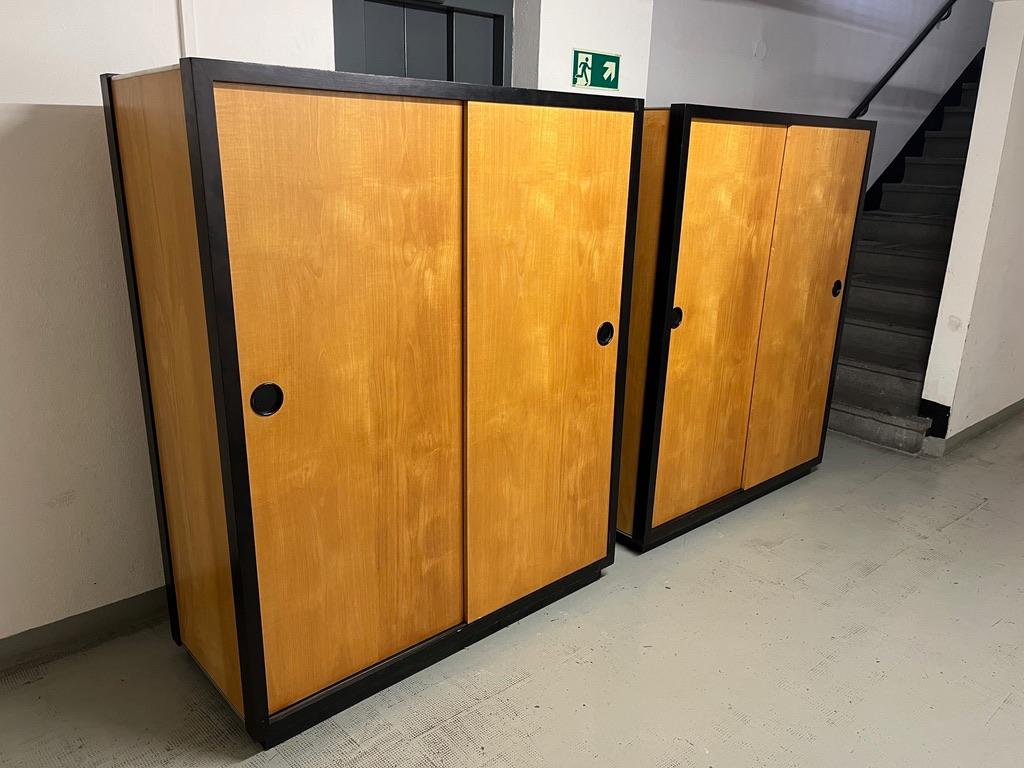 2 Teak Sliding Doors Wardrobe by Kurt Thut, Switzerland 1950s In Good Condition For Sale In Geneva, CH
