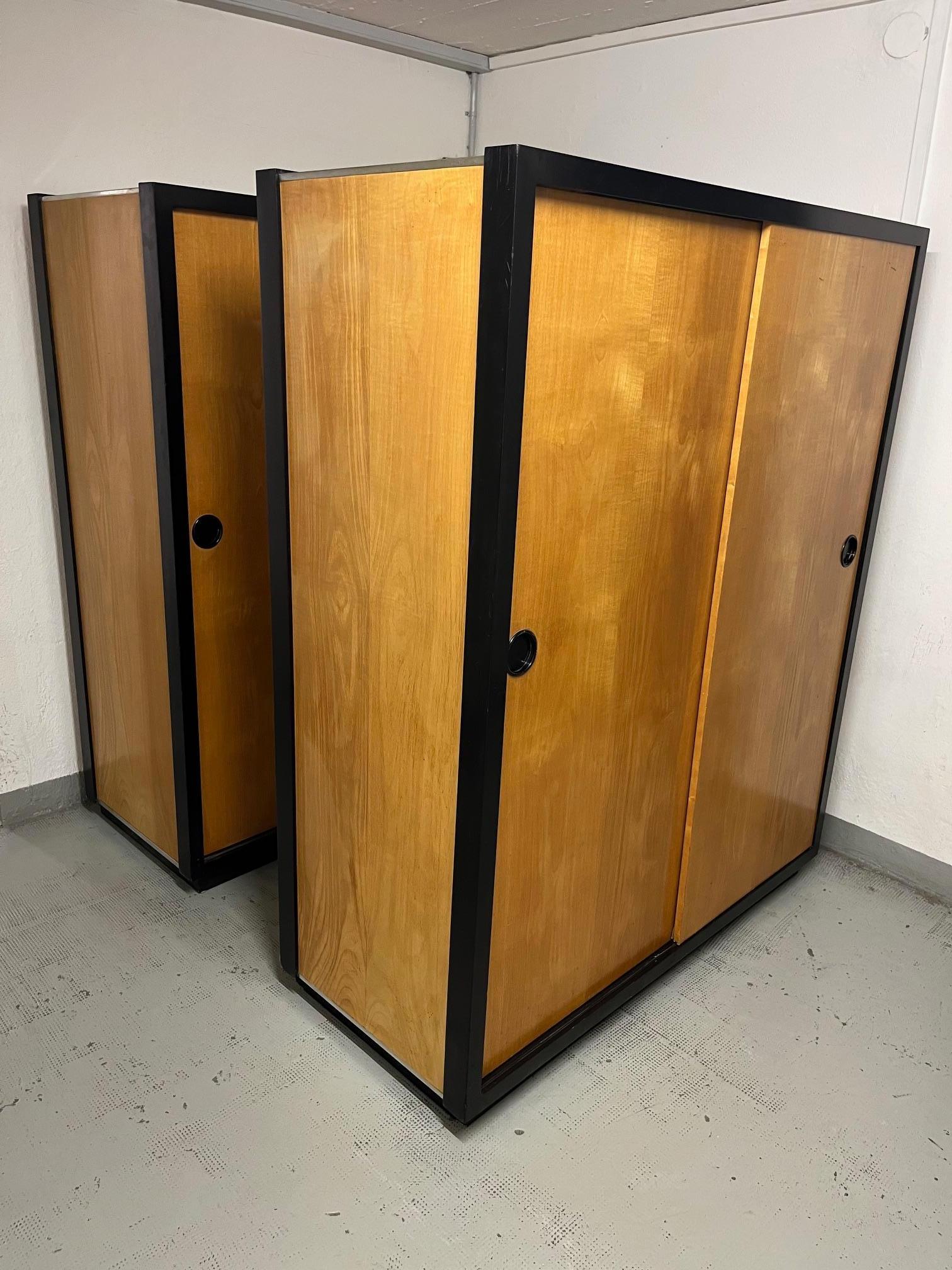 Mid-20th Century 2 Teak Sliding Doors Wardrobe by Kurt Thut, Switzerland 1950s For Sale