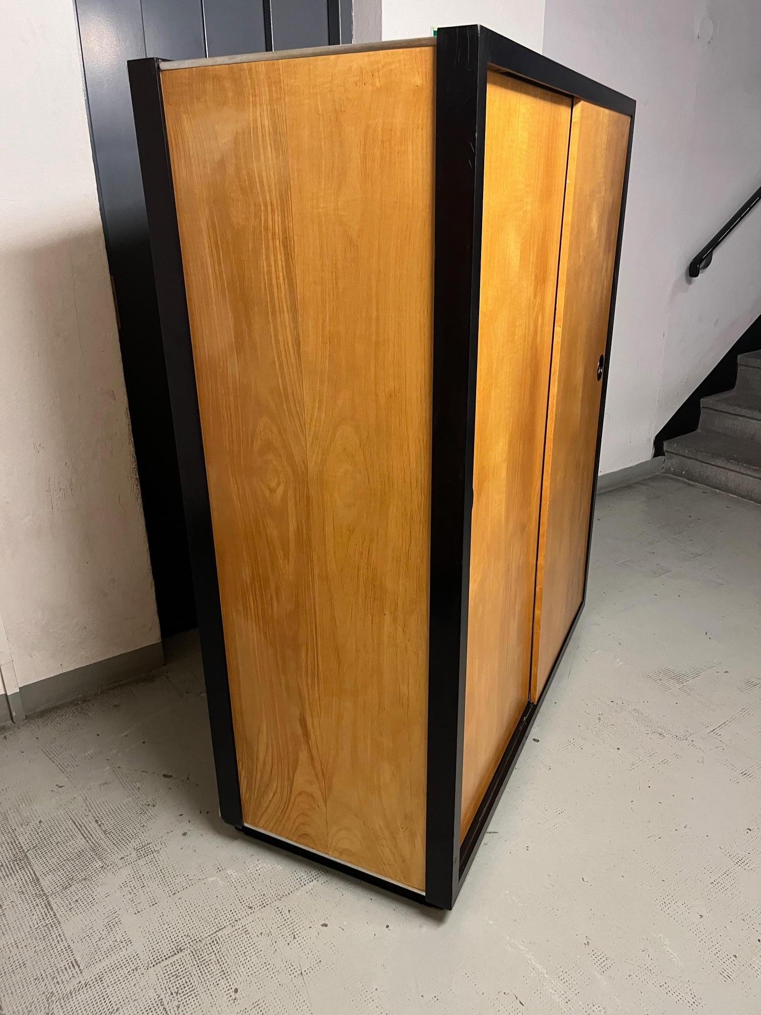 2 Teak Sliding Doors Wardrobe by Kurt Thut, Switzerland 1950s For Sale 1