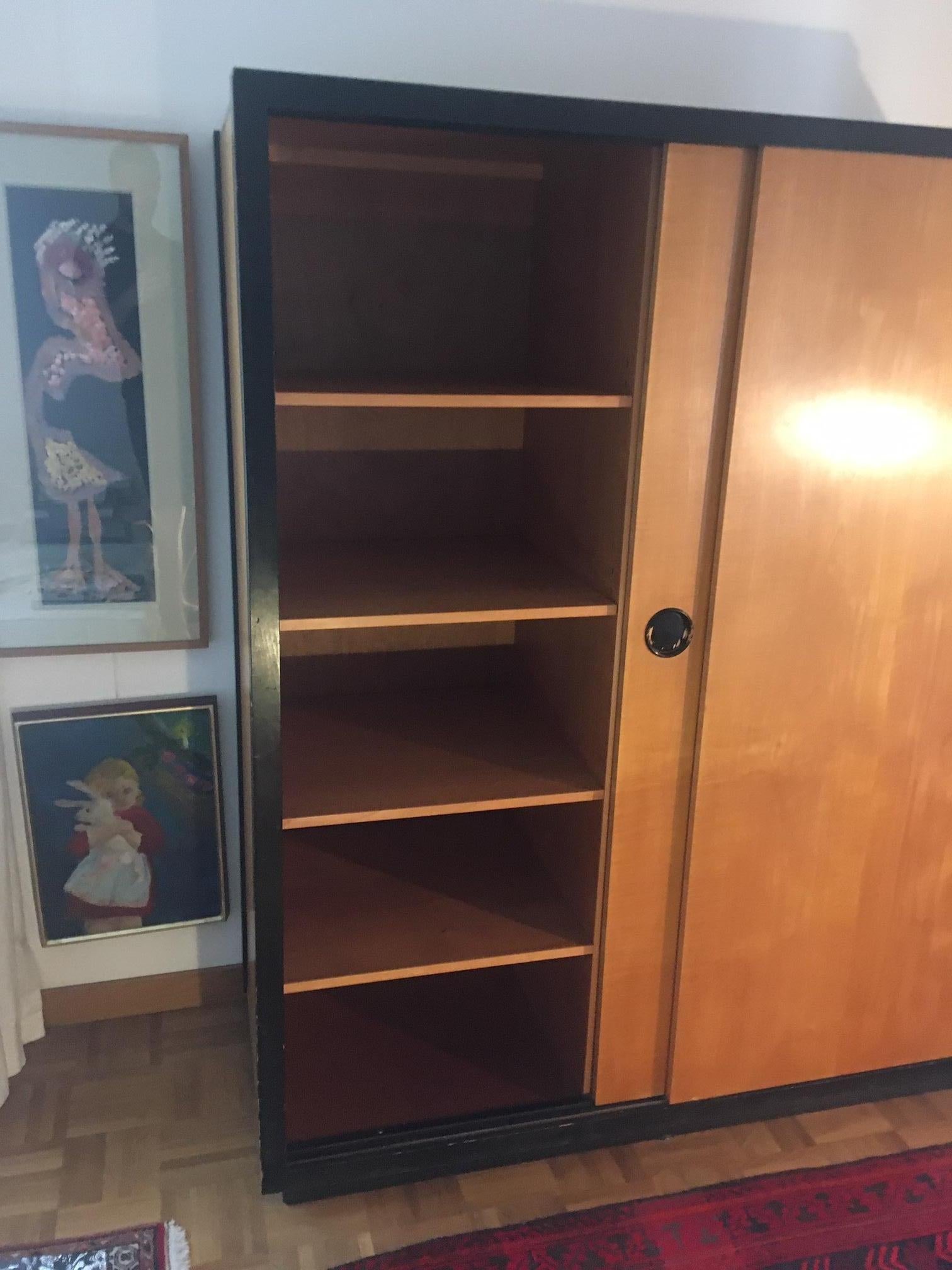 2 Teak Sliding Doors Wardrobe by Kurt Thut, Switzerland 1950s For Sale 4