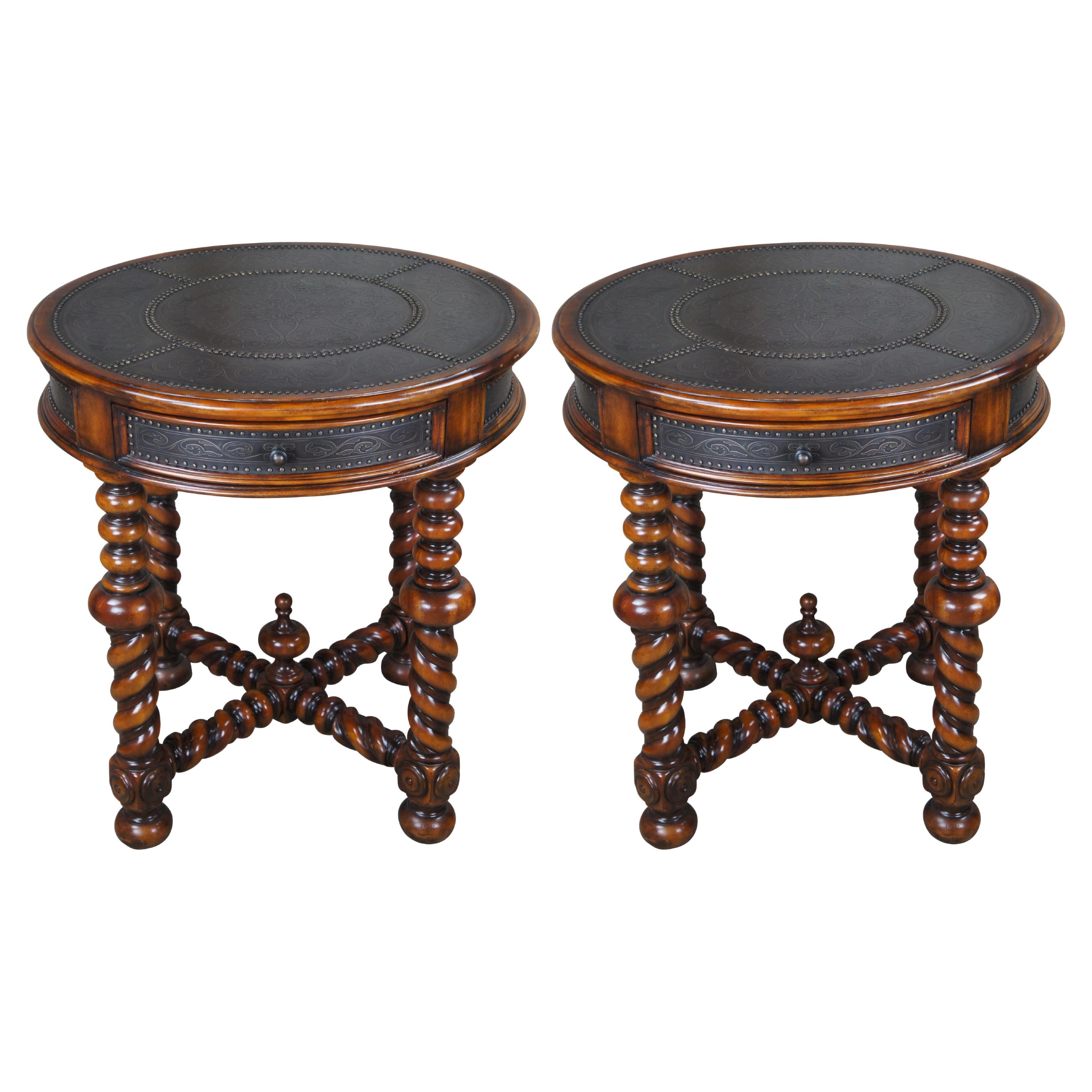 2 Theodore Alexander Amoury Libson Mahogany Engraved Brass Bedside End Tables For Sale