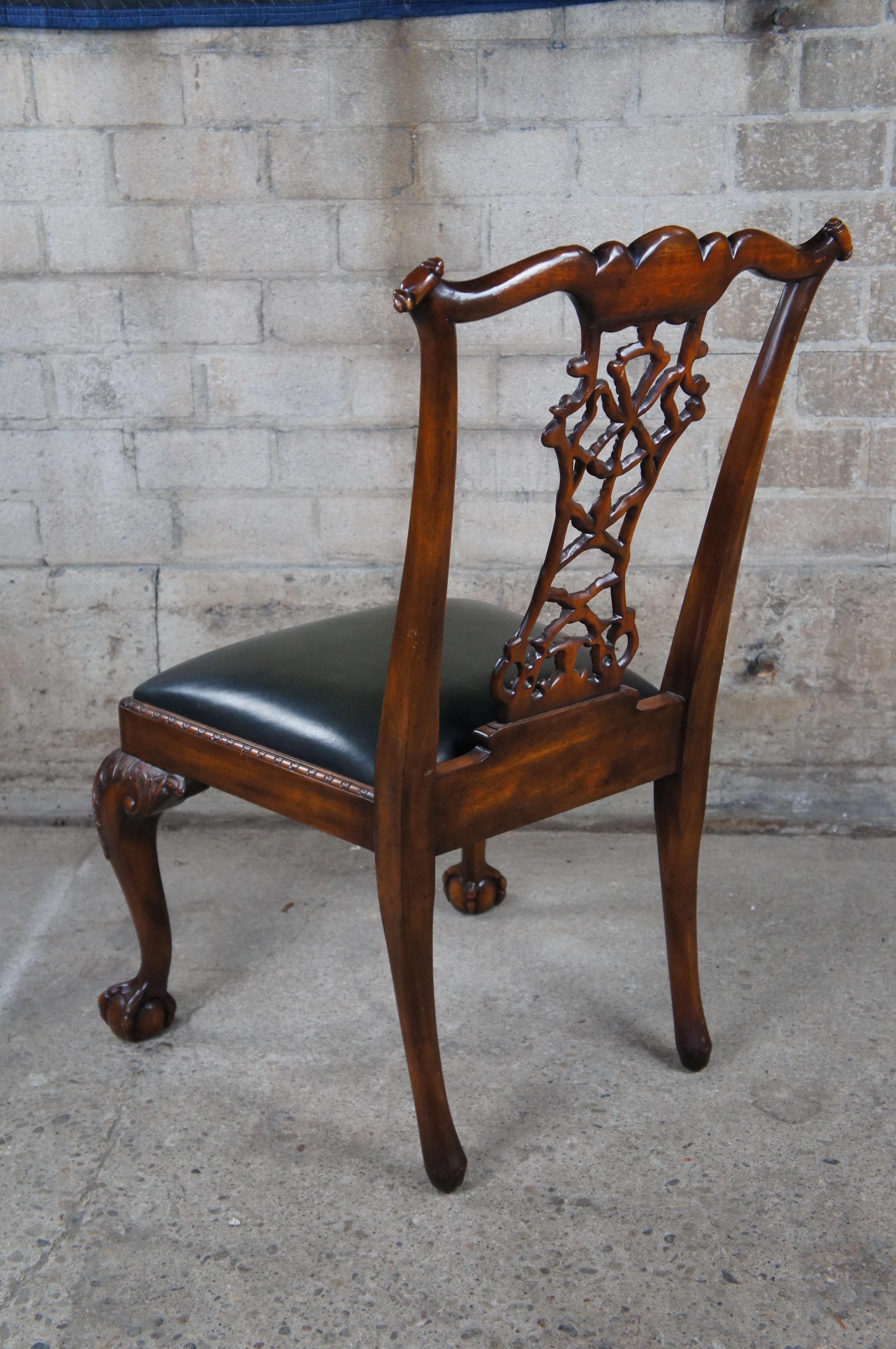 2 Theodore Alexander English Chippendale Carved Mahogany Leather Dining Chairs  For Sale 4