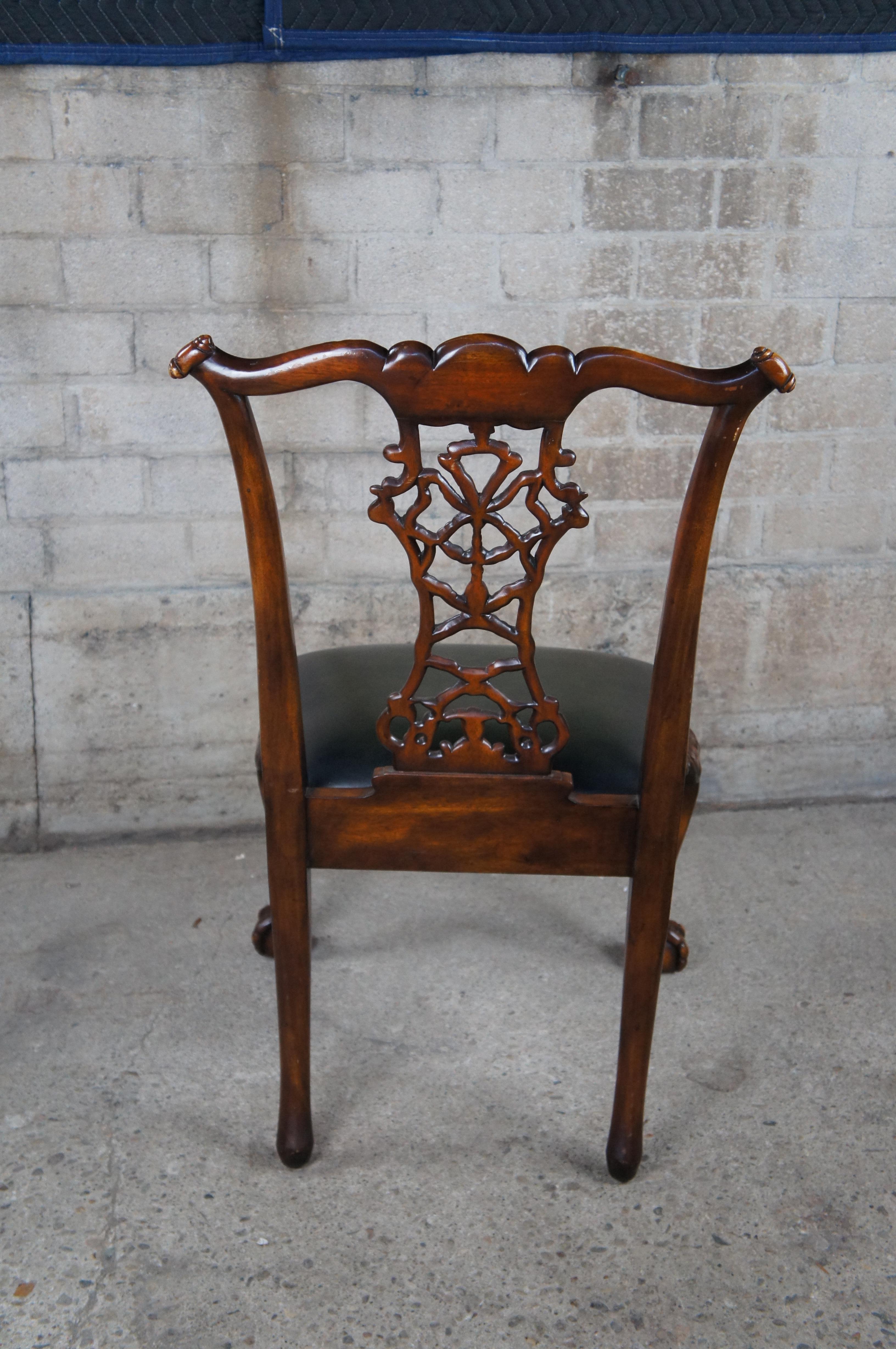 2 Theodore Alexander English Chippendale Carved Mahogany Leather Dining Chairs  For Sale 5