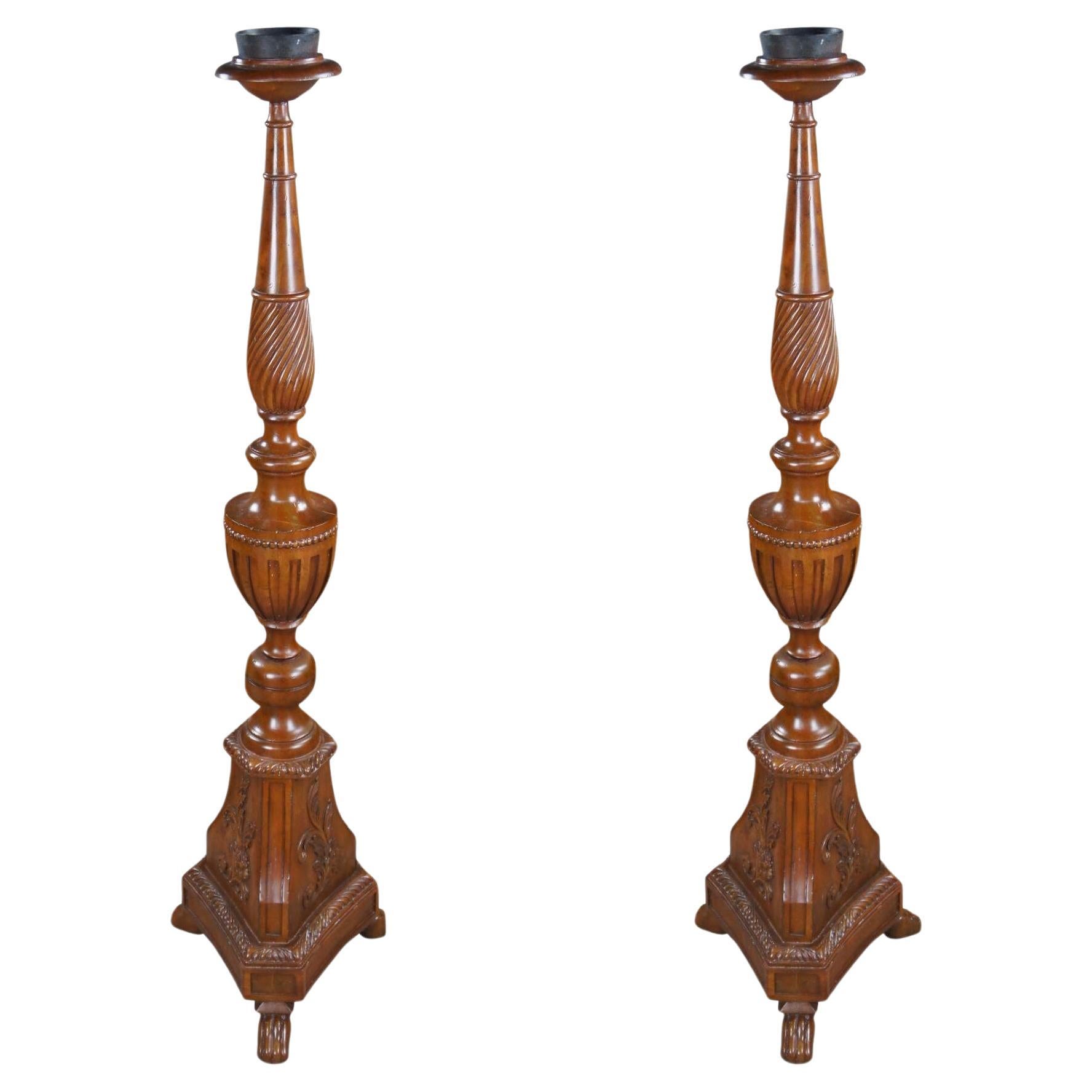 2 Theodore Alexander French Neoclassical Mahogany Candle Holders Altar Sticks 54 For Sale