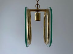 2 Thick Glass & Brass Body Ceiling Lamp, 1970s, Italy