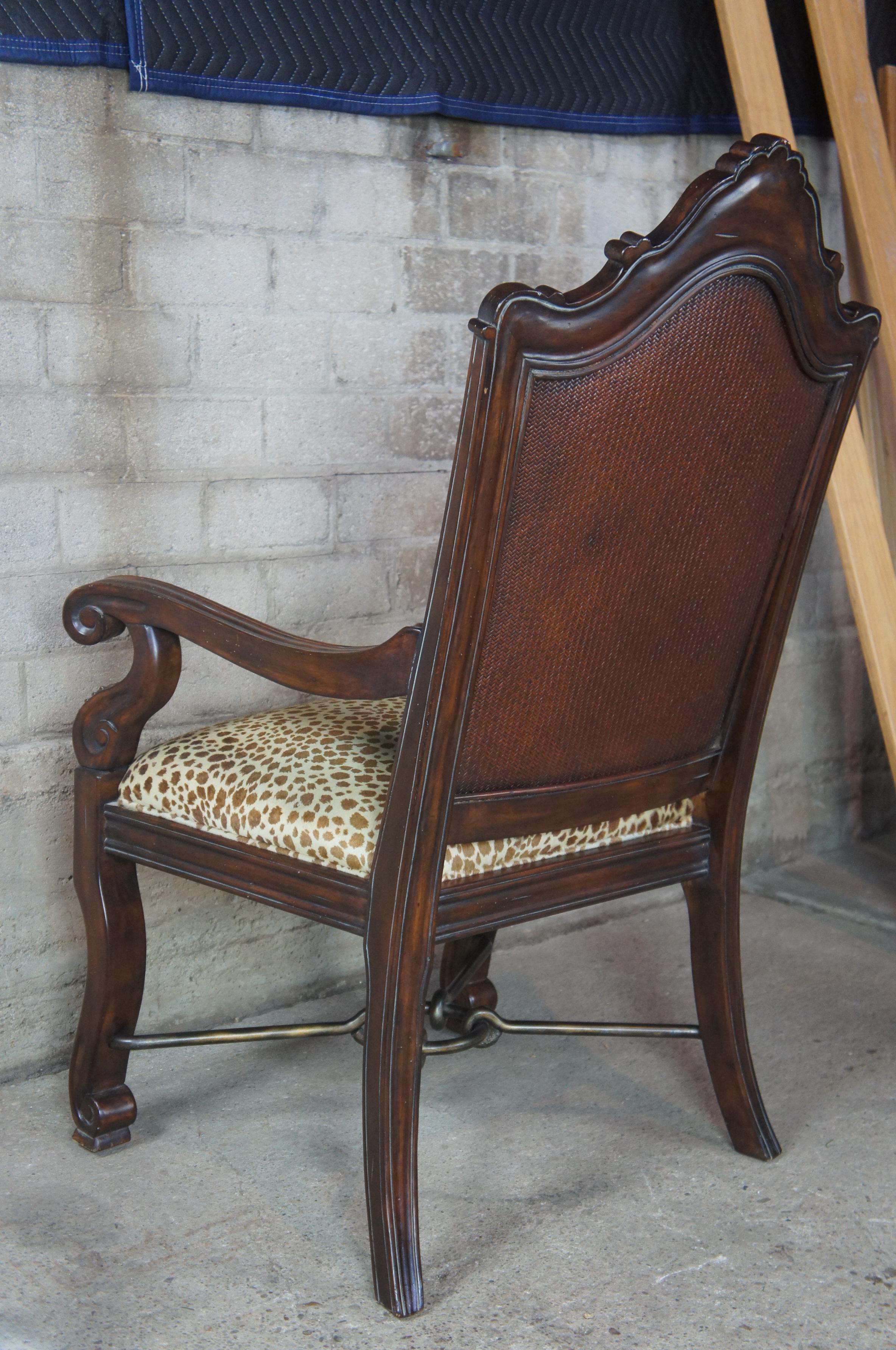 2 Thomasville Hemingway Rustic Old World Leopard Suede and Rattan Armchairs In Good Condition In Dayton, OH