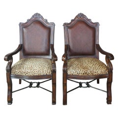 2 Thomasville Hemingway Rustic Old World Leopard Suede and Rattan Armchairs