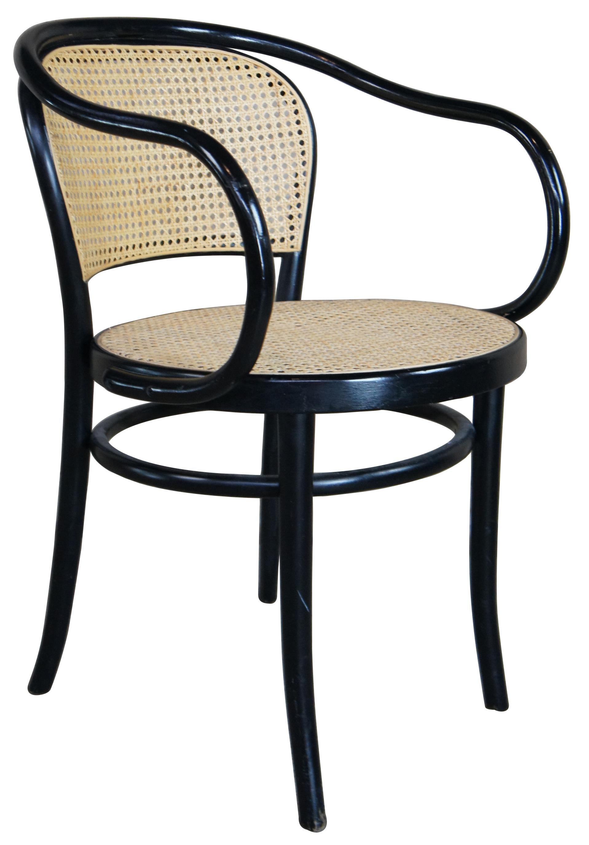 Modern 2 Thonet Italian Black Bentwood Cafe Bistro Arm Chairs Caned Parlor Dining
