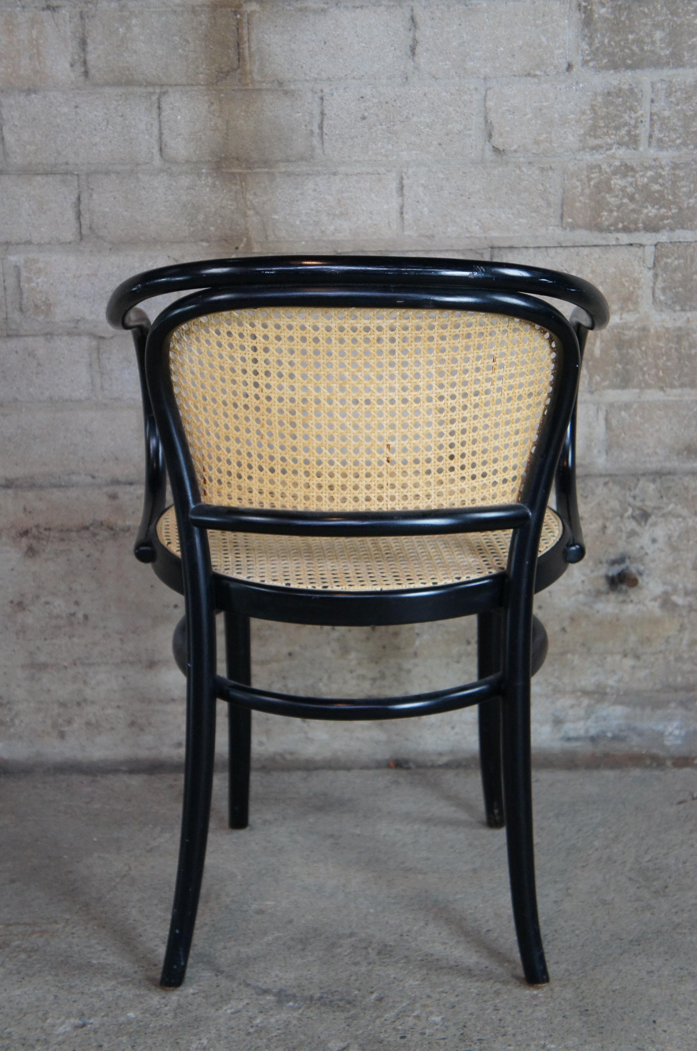 20th Century 2 Thonet Italian Black Bentwood Cafe Bistro Arm Chairs Caned Parlor Dining