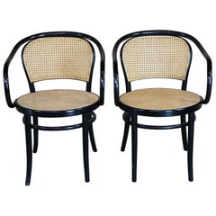 Retro 2 Thonet Italian Black Bentwood Cafe Bistro Arm Chairs Caned Parlor Dining