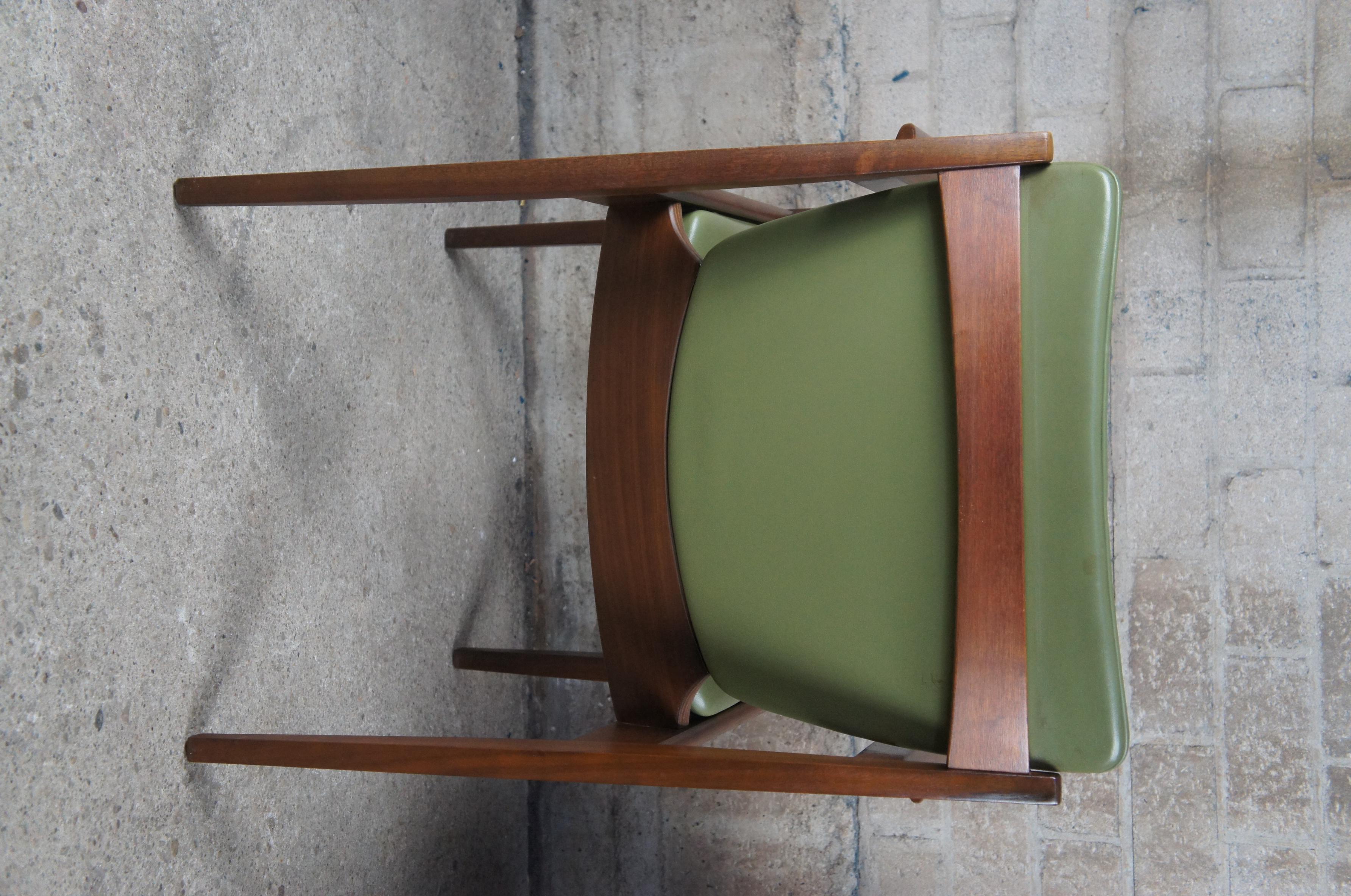 2 Thonet Mid-Century Modern Walnut & Green Vinyl Office Library Arm Chairs Pair 1
