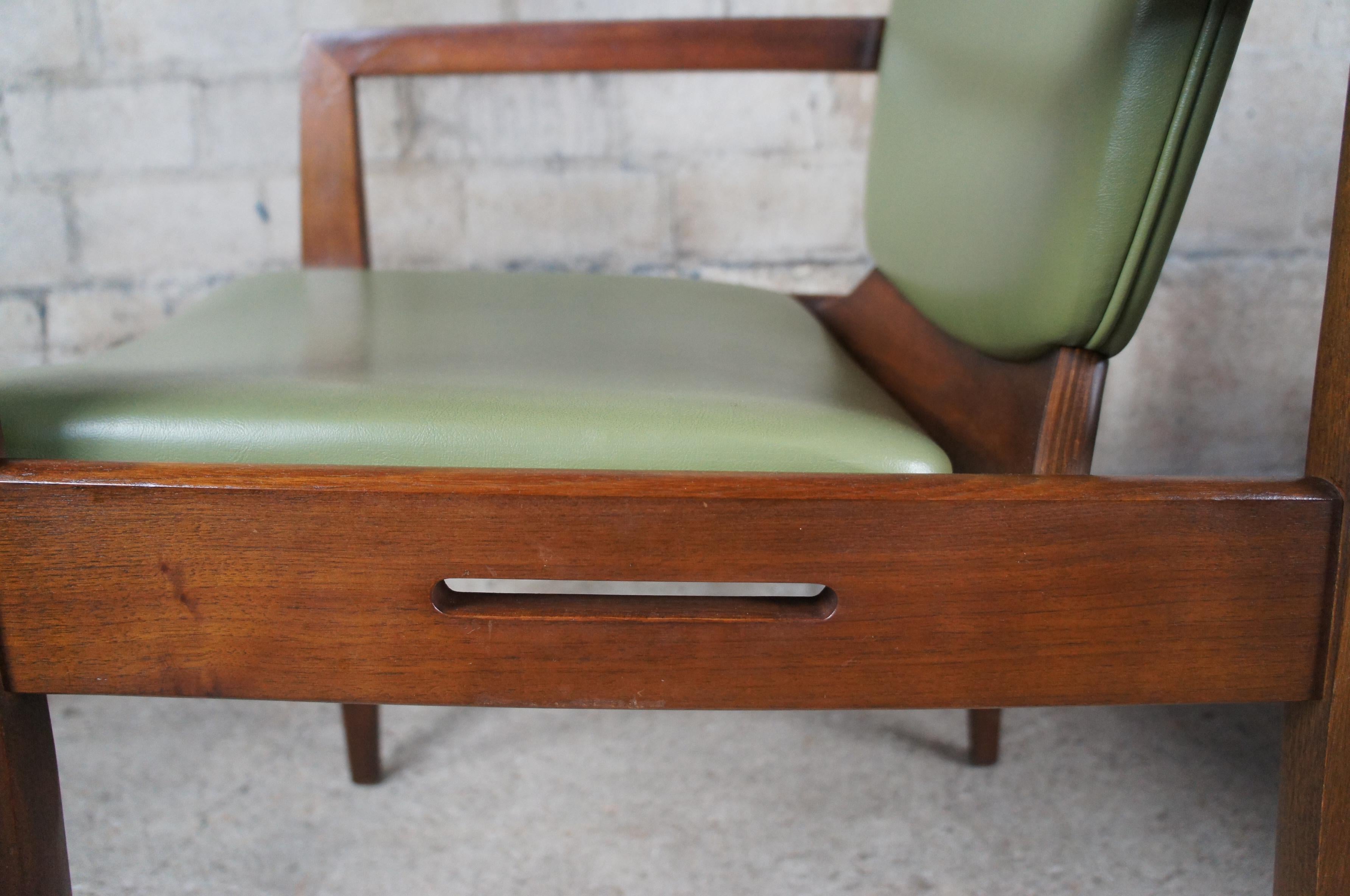 2 Thonet Mid-Century Modern Walnut & Green Vinyl Office Library Arm Chairs Pair 4