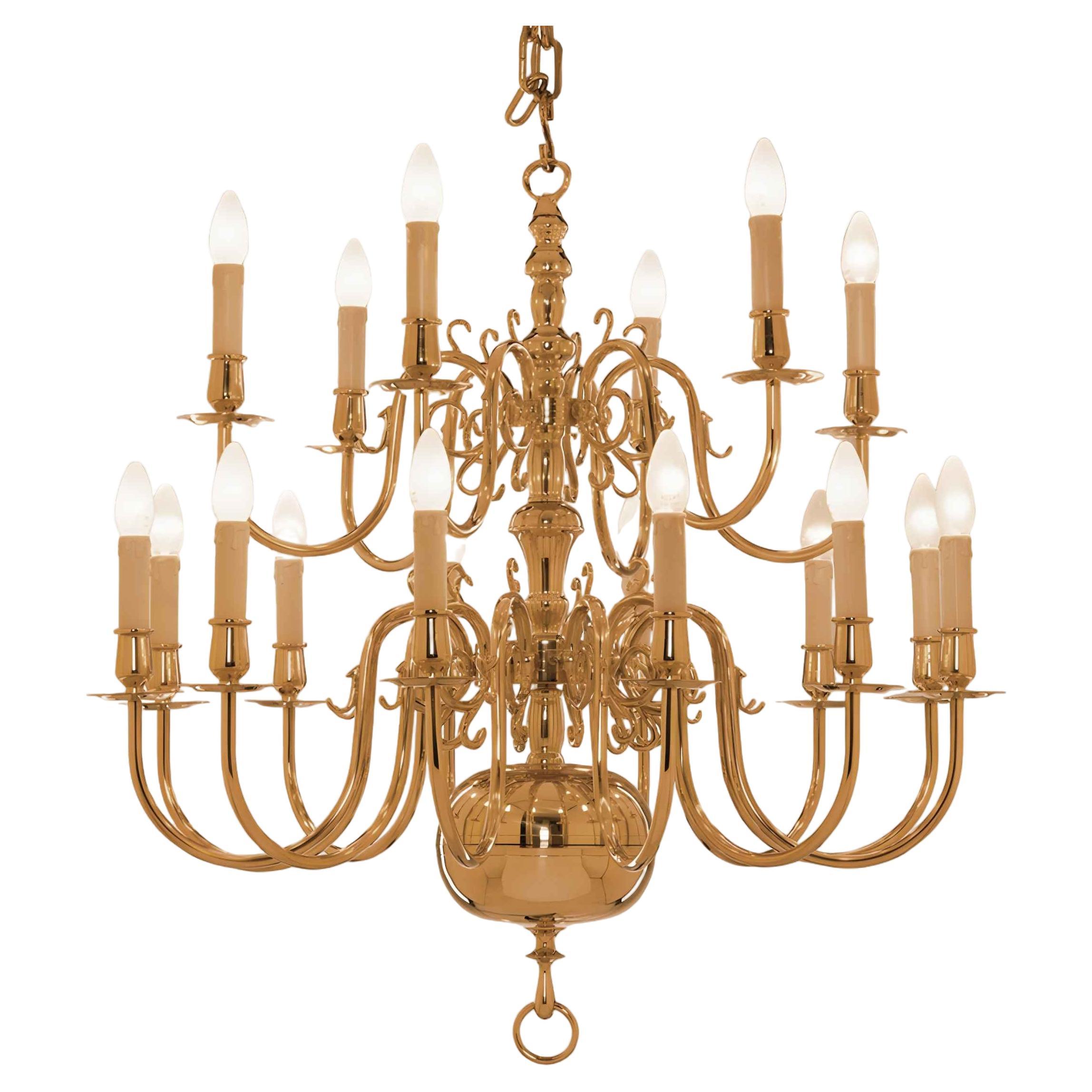 2 Tier 19th Century Electric Model Dutch Brass Chandelier with 18 Lights H80xW82 For Sale