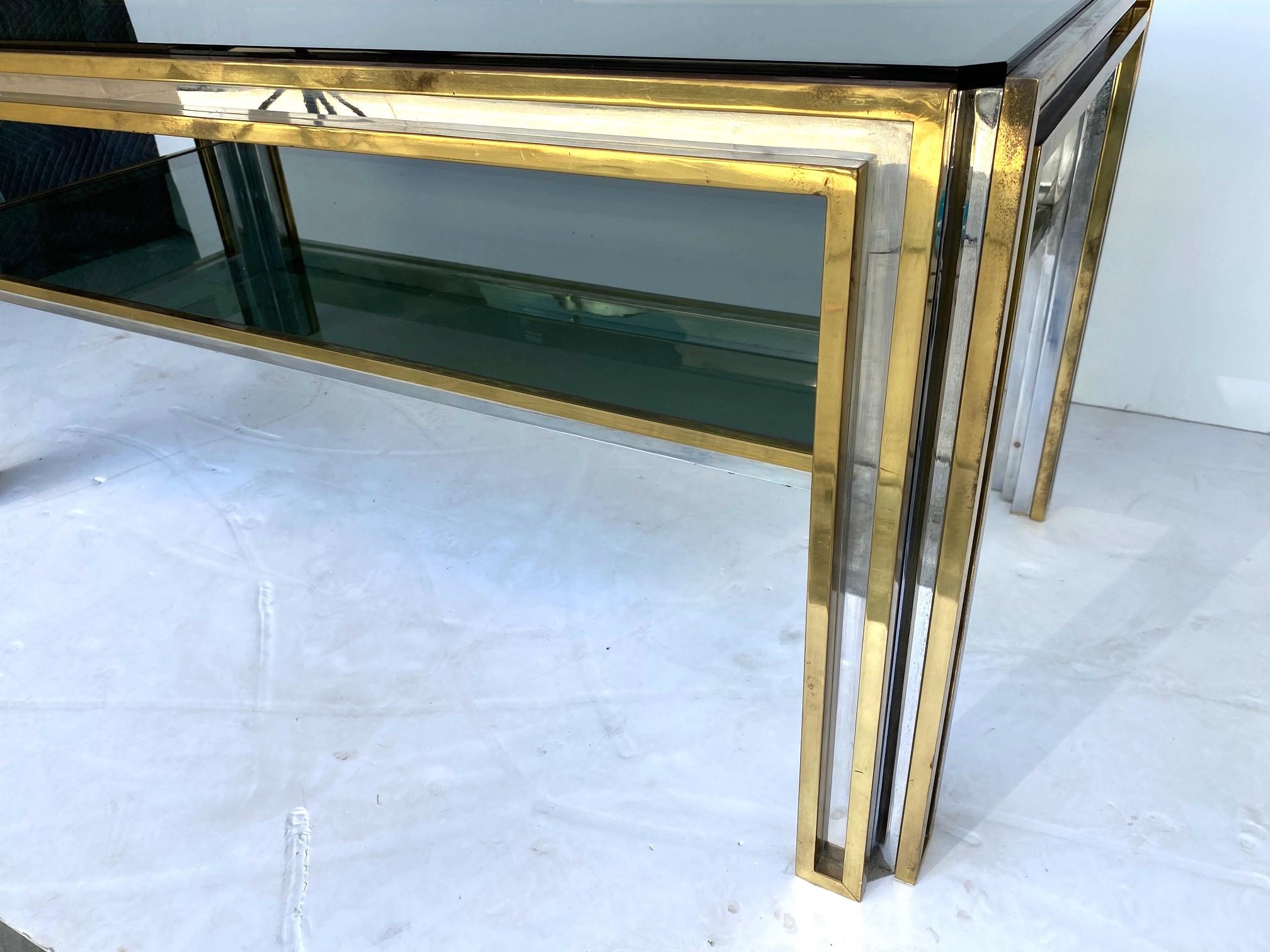 Late 20th Century 2-Tier Brass & Chrome Coffee Table by Romeo Rega For Sale