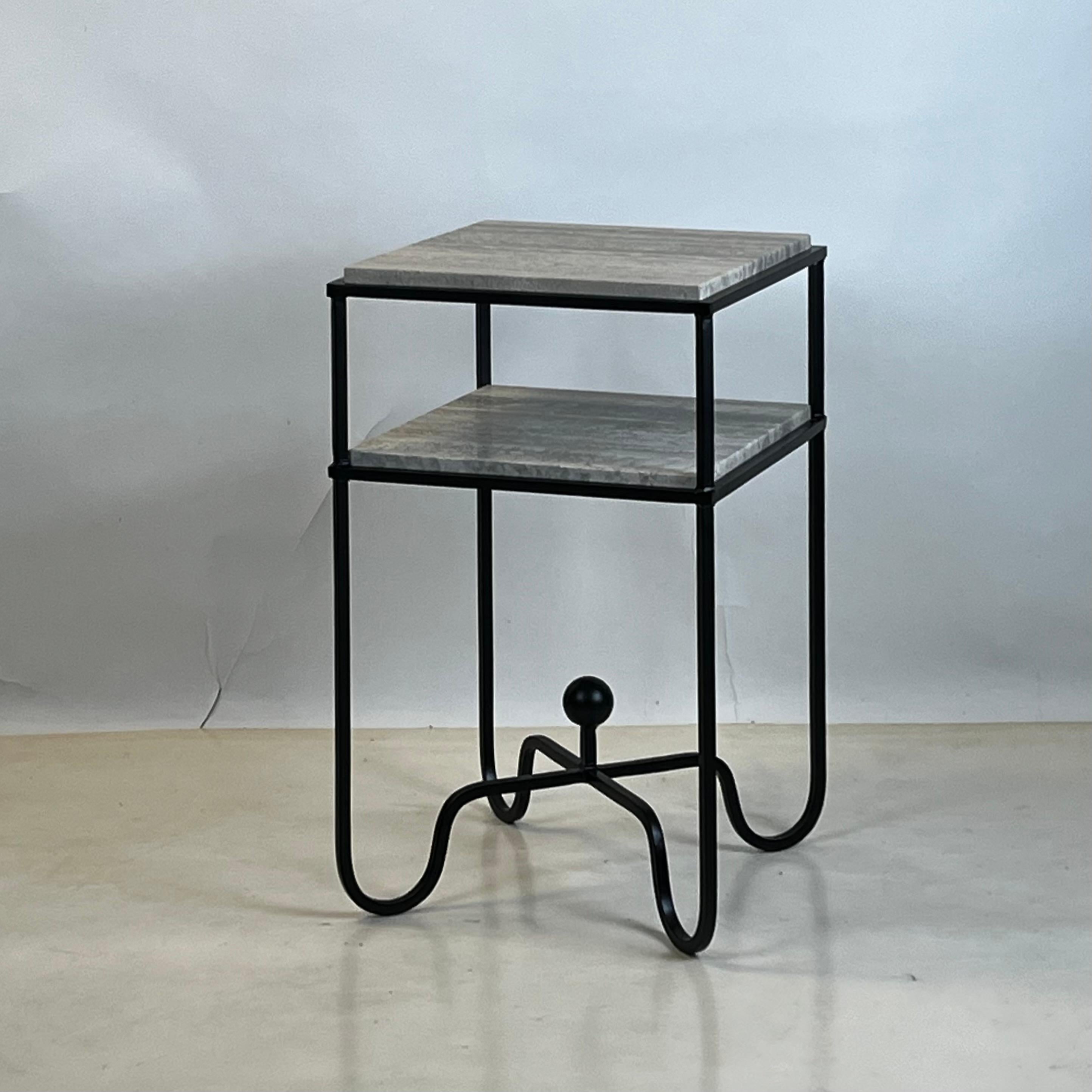 Organic Modern 2-Tier Entretoise Side Table in Silver Travertine by Design Frères For Sale