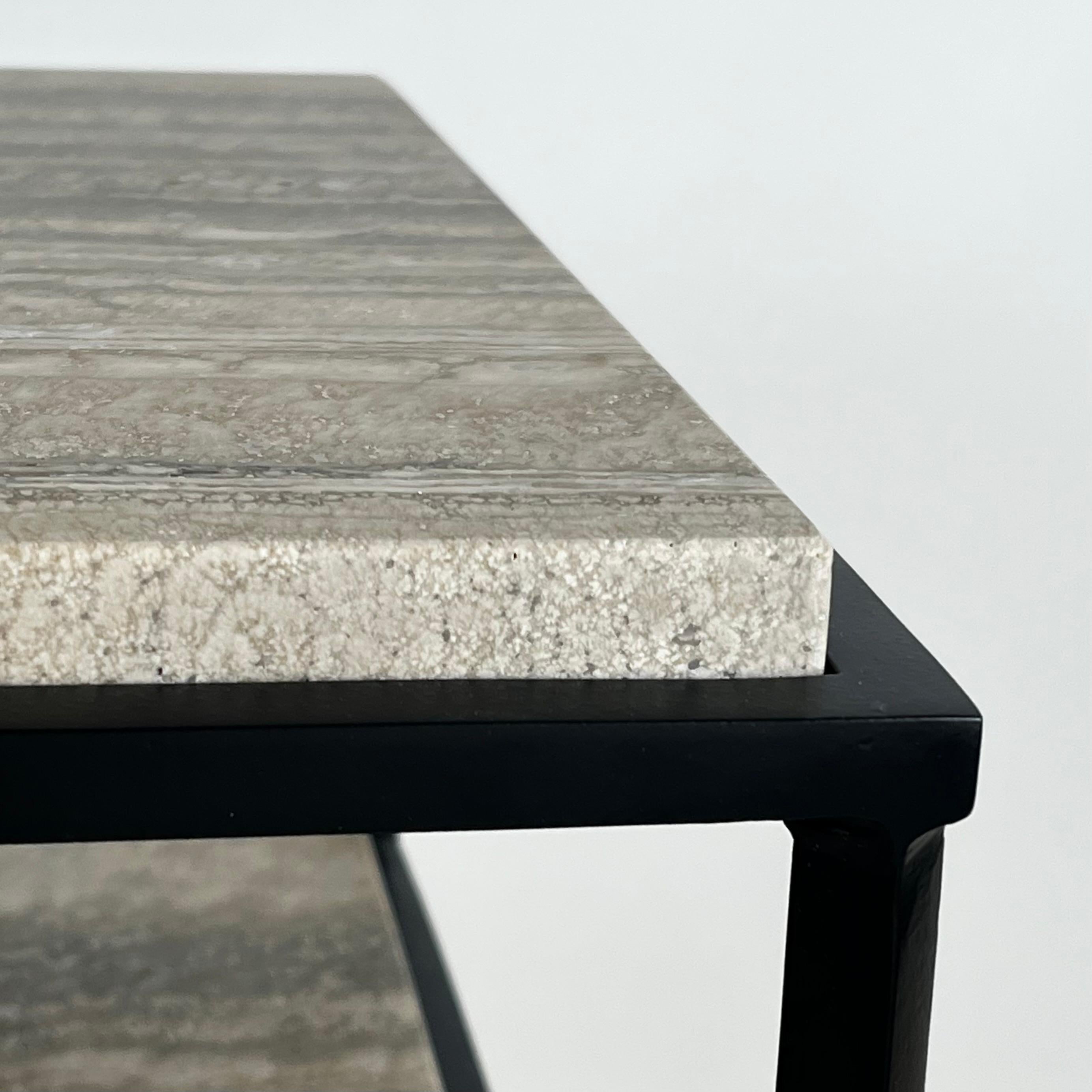 Contemporary 2-Tier Entretoise Side Table in Silver Travertine by Design Frères For Sale
