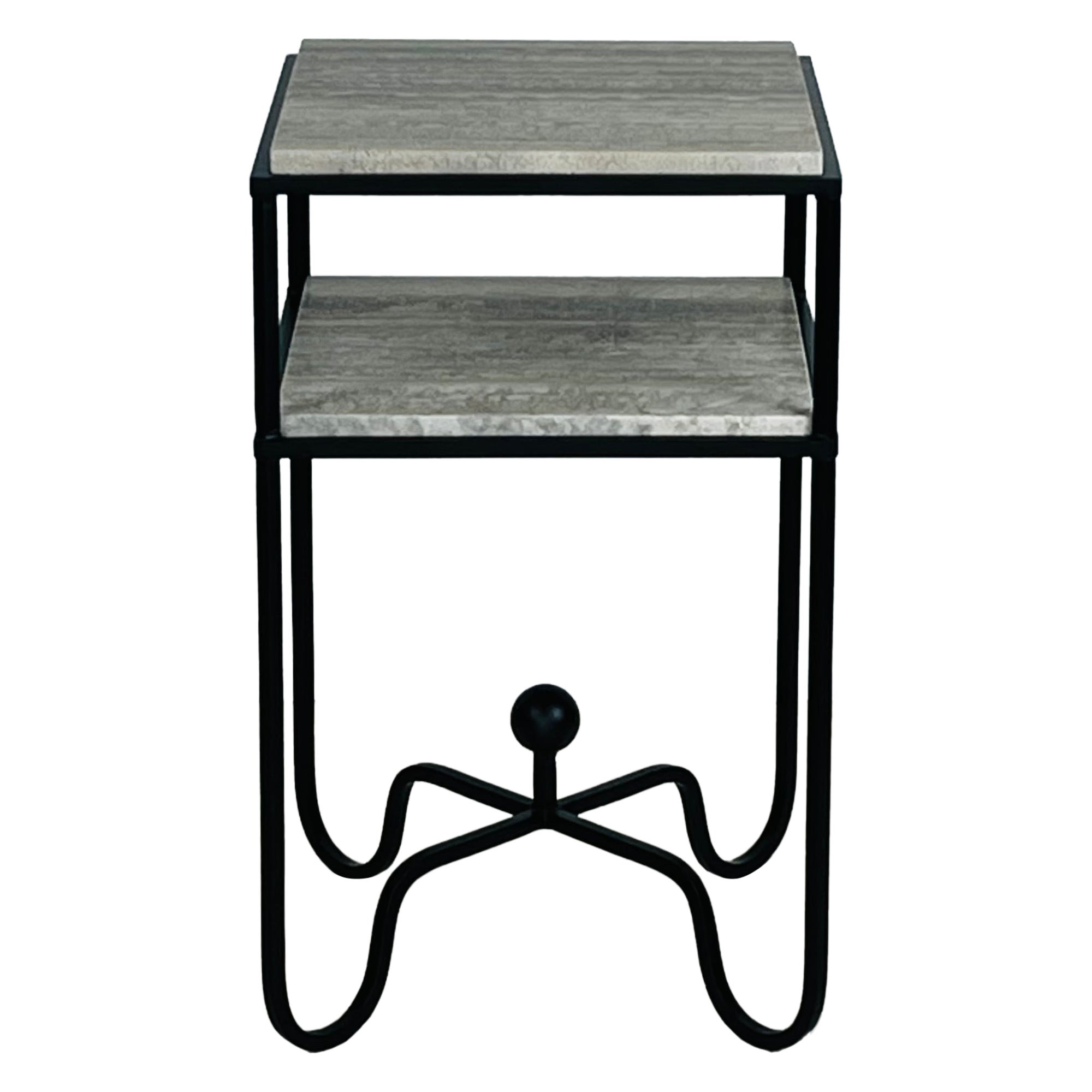 2-Tier Entretoise Side Table in Silver Travertine by Design Frères For Sale