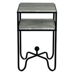 2-Tier Entretoise Side Table in Silver Travertine by Design Frères