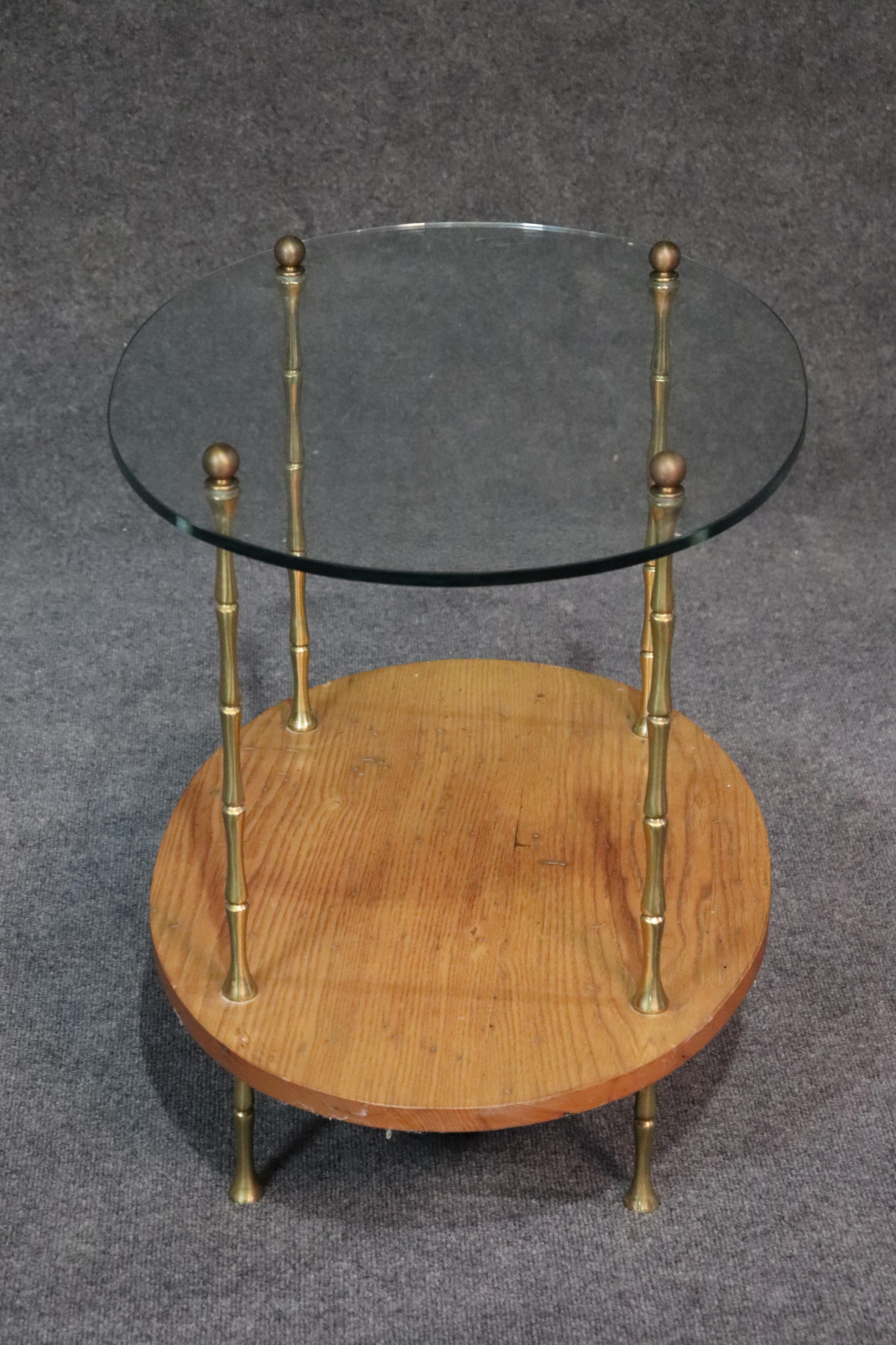 Regency 2-Tier Faux Bamboo Glass Top Table Attributed to Baguès