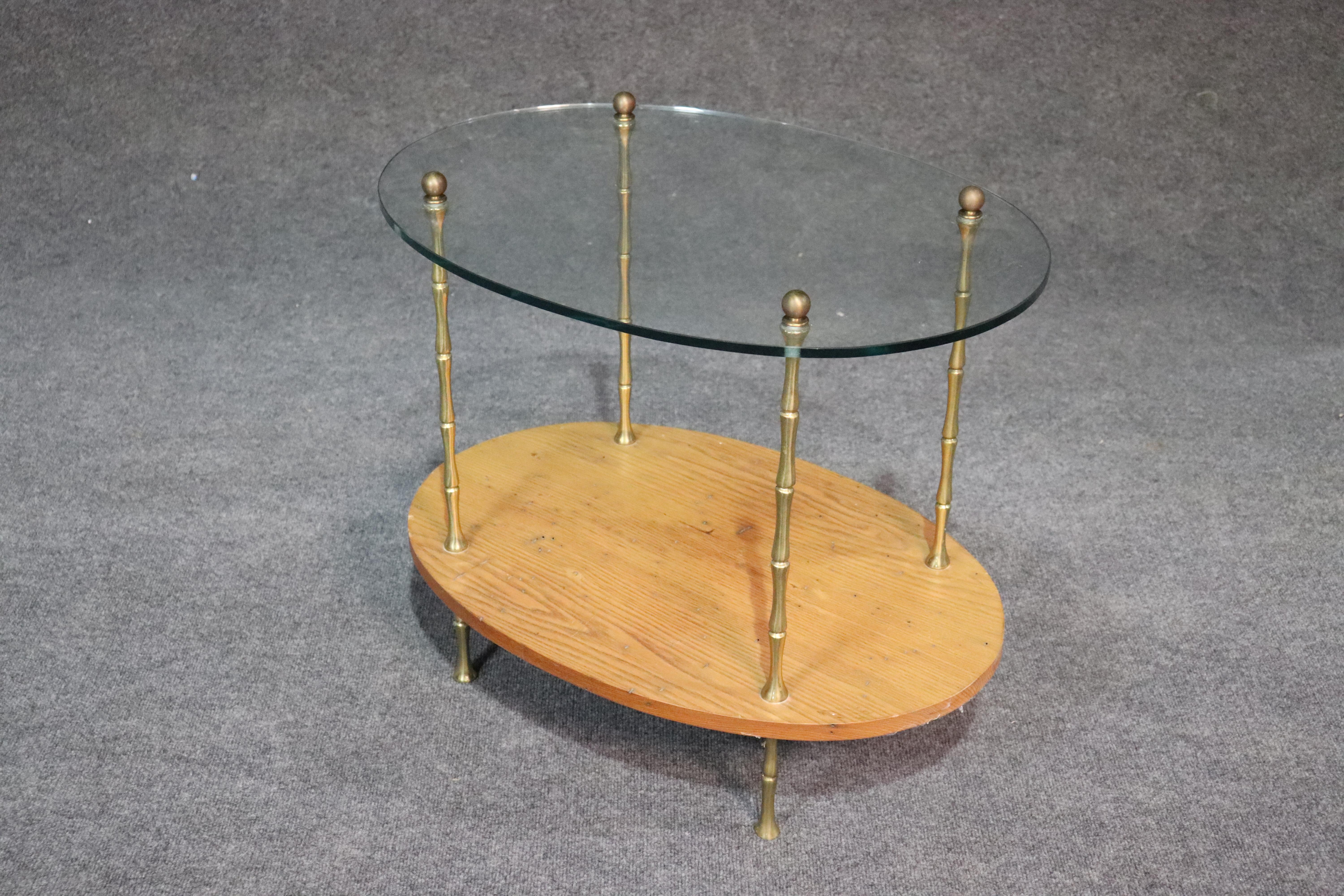 2-Tier Faux Bamboo Glass Top Table Attributed to Baguès In Good Condition In Swedesboro, NJ