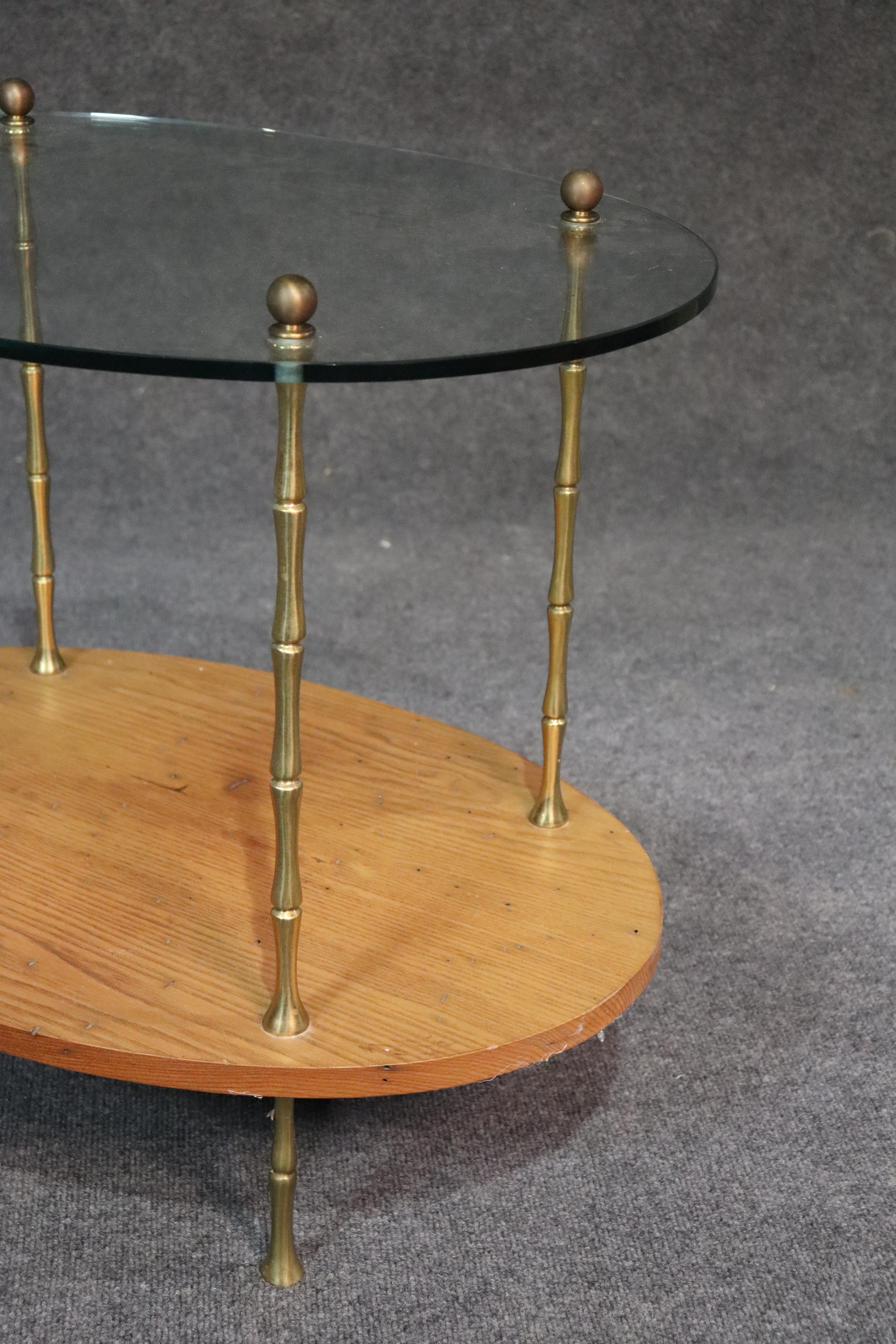 20th Century 2-Tier Faux Bamboo Glass Top Table Attributed to Baguès