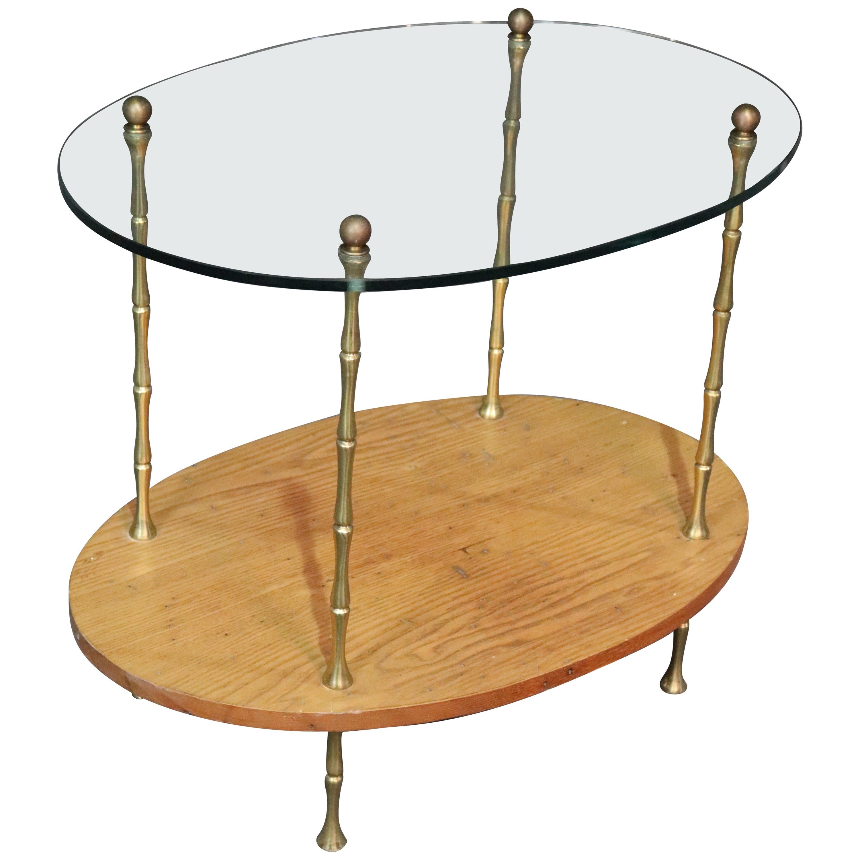 2-Tier Faux Bamboo Glass Top Table Attributed to Baguès