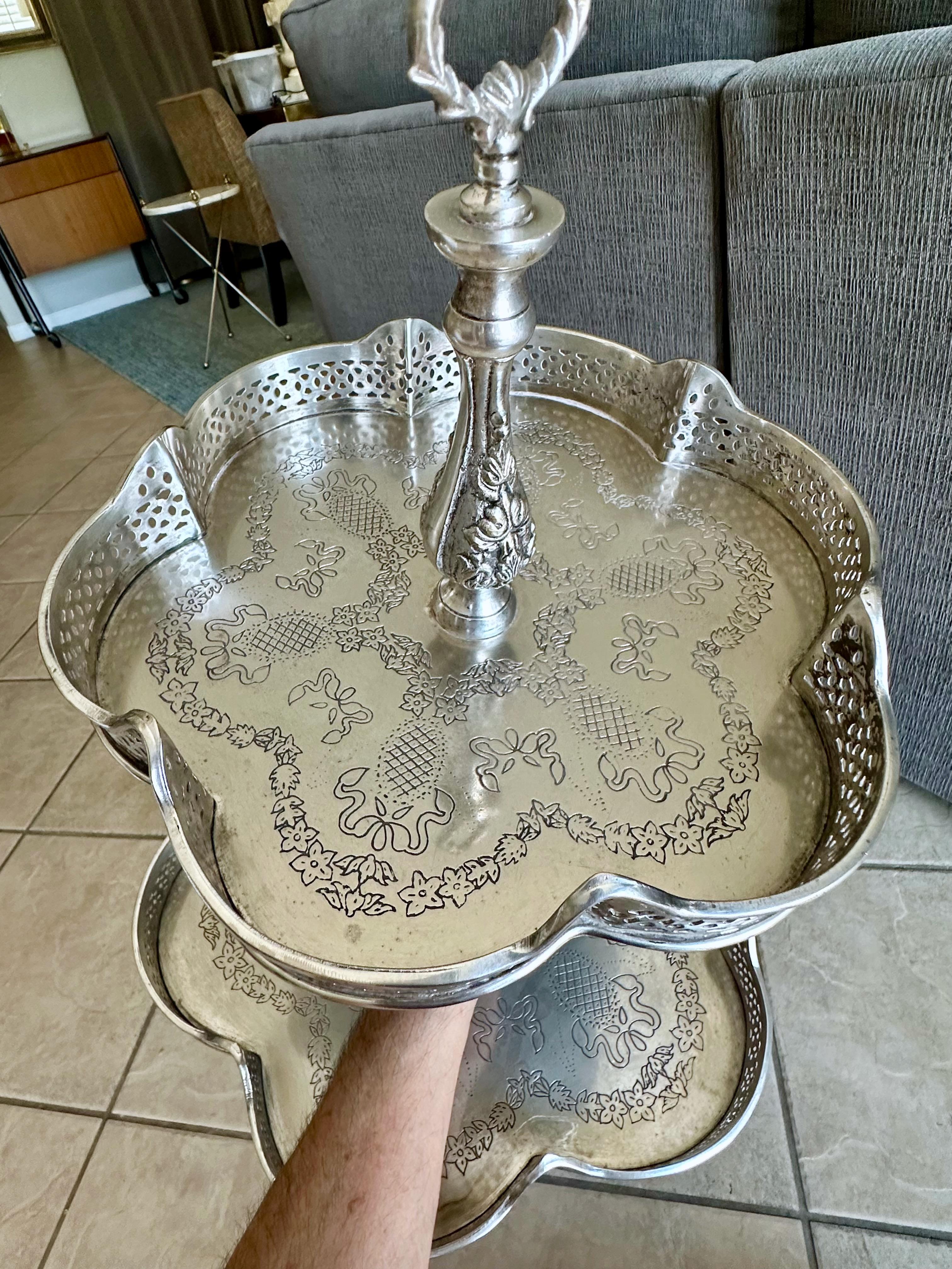 2-Tier Regency Silverplate Dessert/Beverage Etagere Display Table For Sale 5