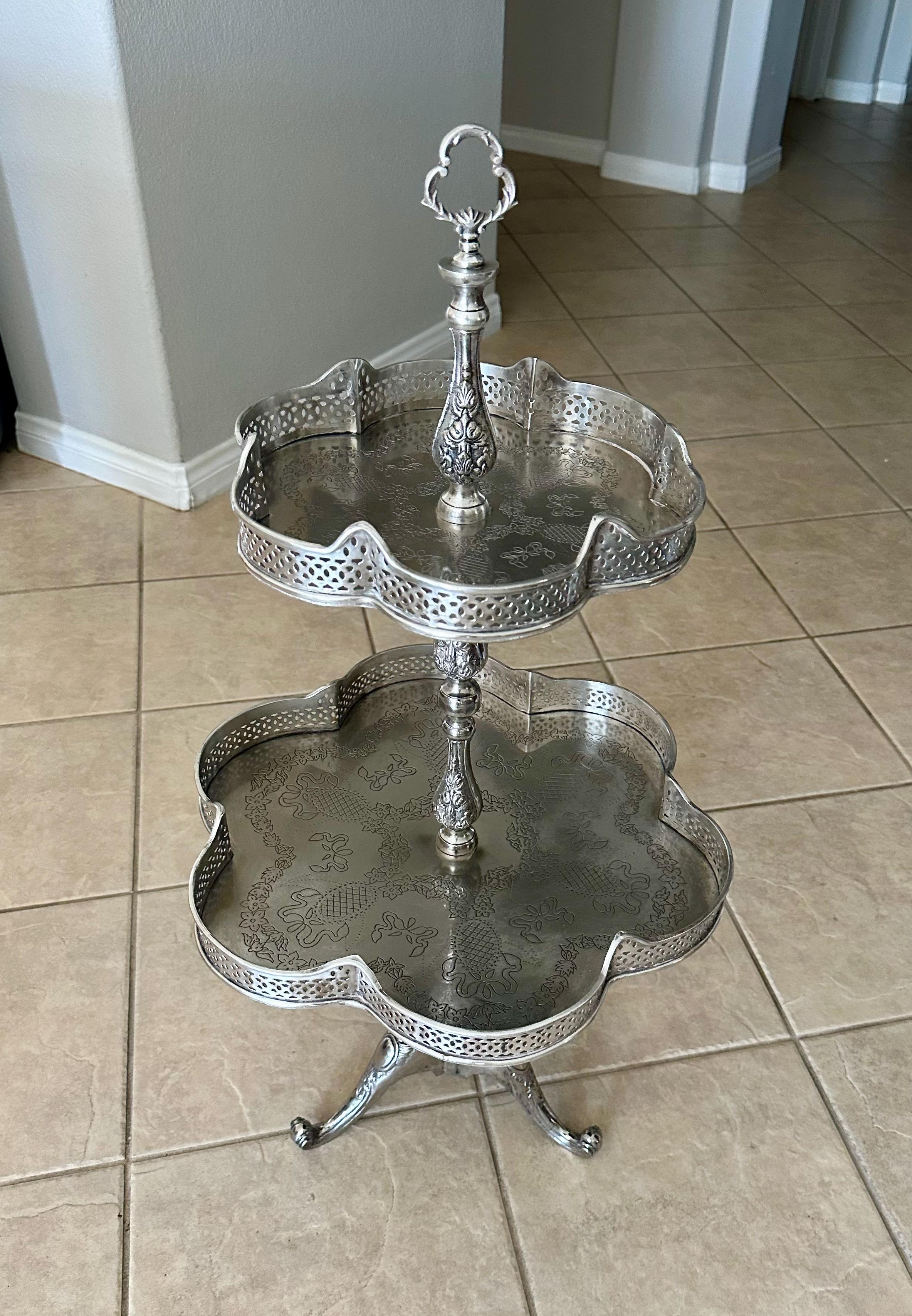 2-Tier Regency Silverplate Dessert/Beverage Etagere Display Table For Sale 11
