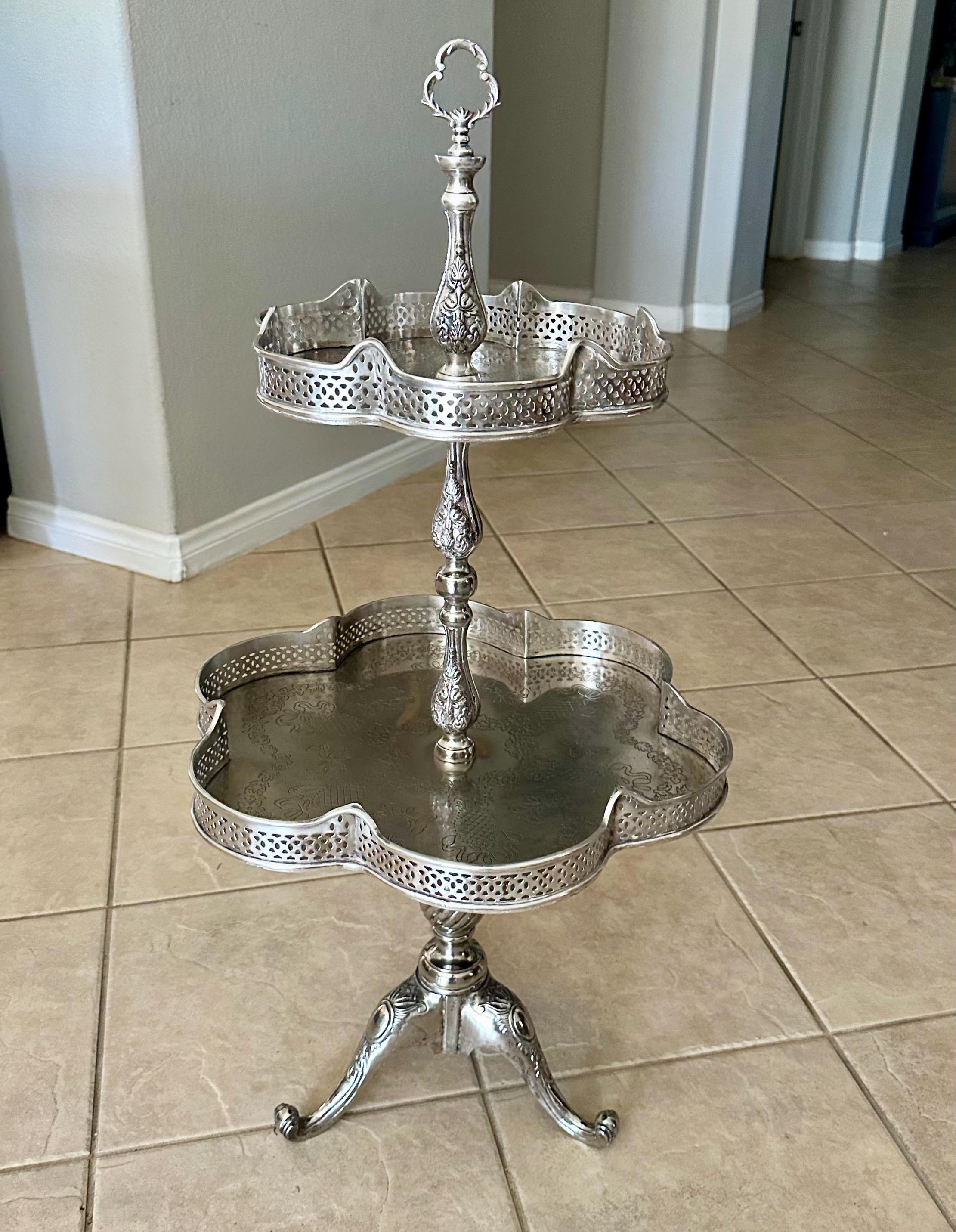 2-Tier Regency Silverplate Dessert/Beverage Etagere Display Table For Sale 12