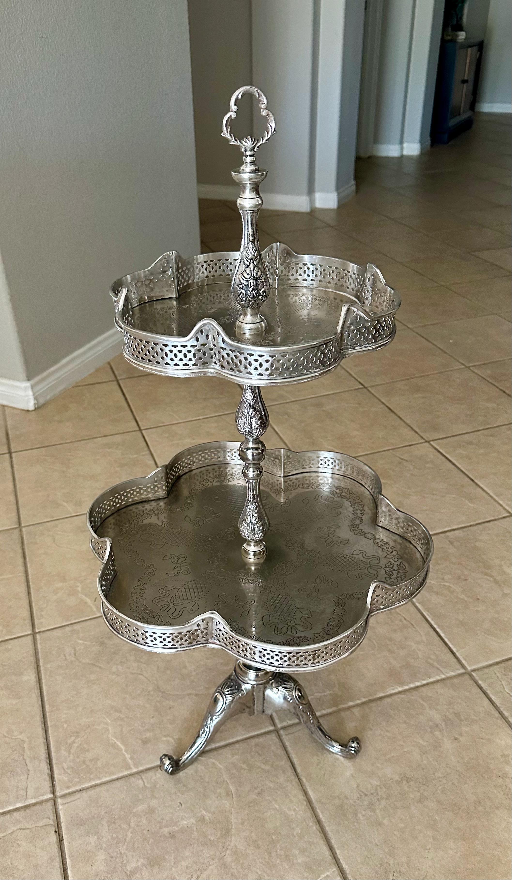 French 2-Tier Regency Silverplate Dessert/Beverage Etagere Display Table For Sale
