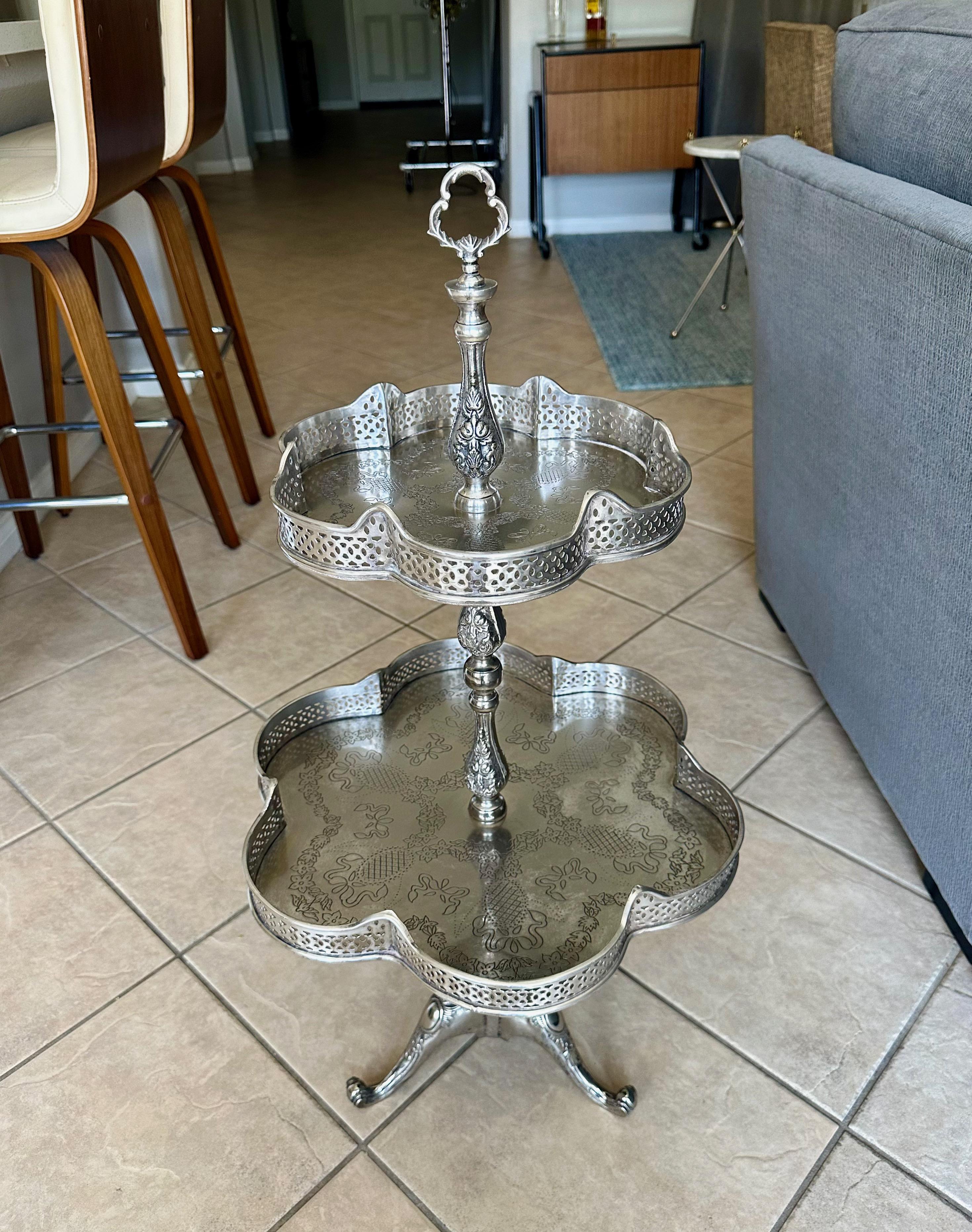 Mid-20th Century 2-Tier Regency Silverplate Dessert/Beverage Etagere Display Table For Sale
