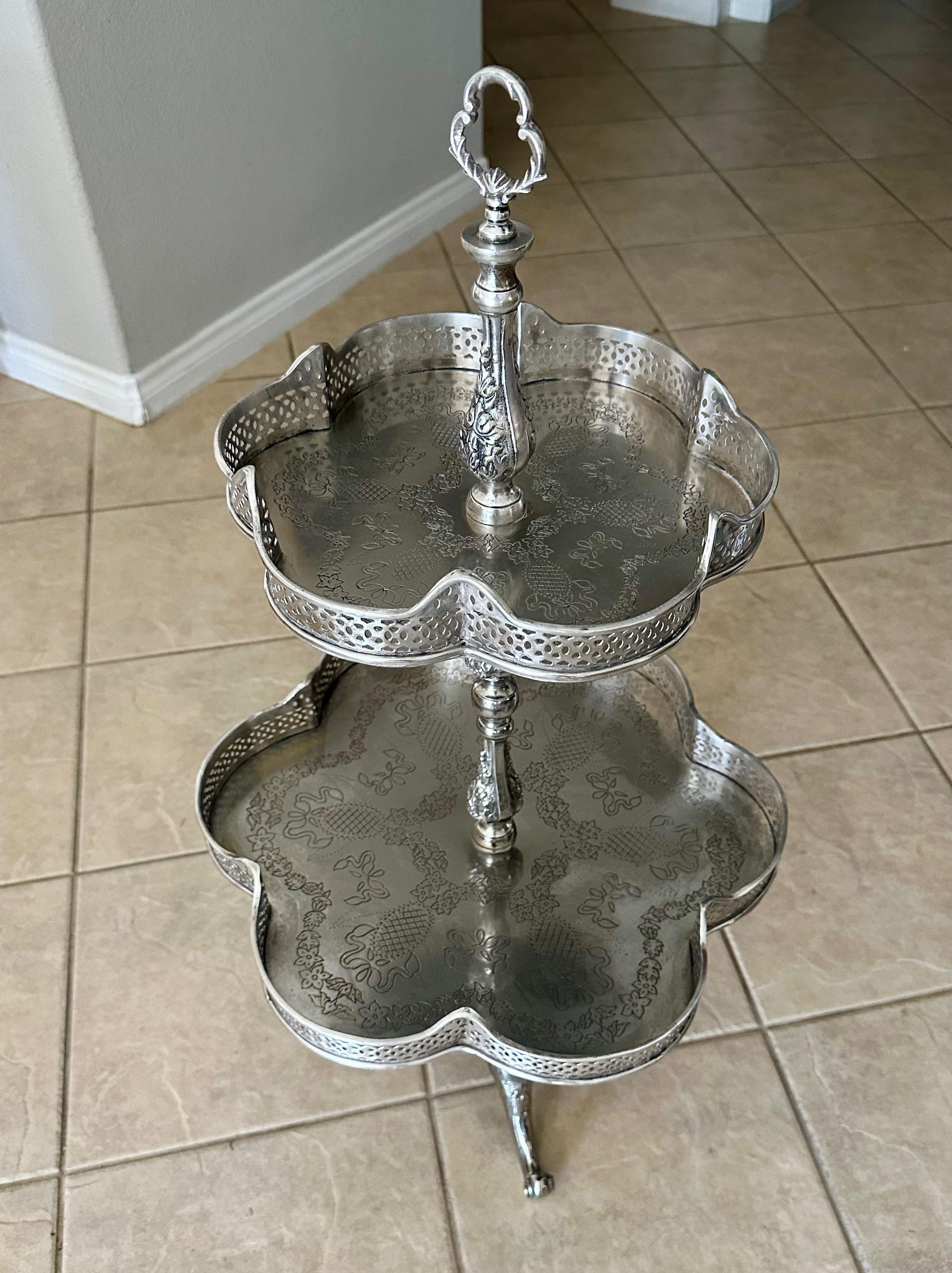 2-Tier Regency Silverplate Dessert/Beverage Etagere Display Table For Sale 1