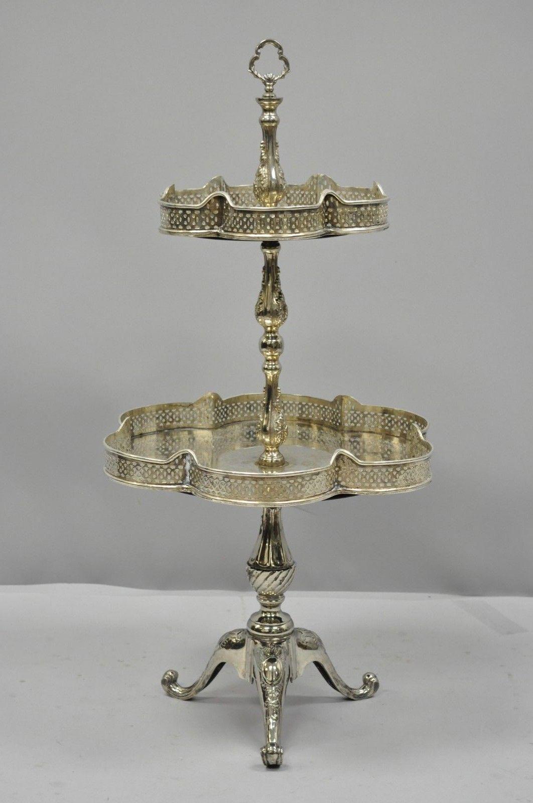 2-Tier Silver Plated Regency Style Dessert Tray Stand Platter Centerpiece Tazza 3